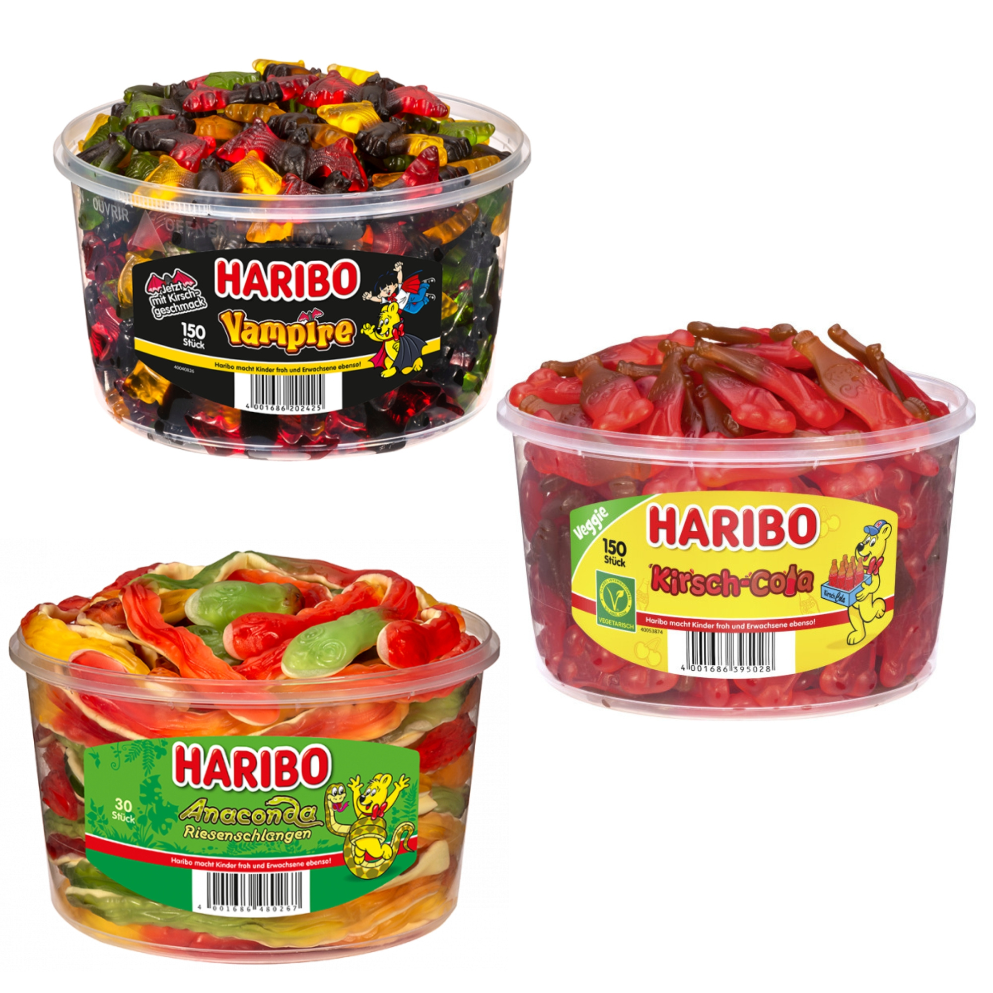 Image of Haribo Party-mix: 1x Vampire 1.2kg, 1x Cherry-cola 1.35kg & 1x Anaconda 1.2kg | Total Content 3.75kg | Perfect For Party, Office & Children's Birthday