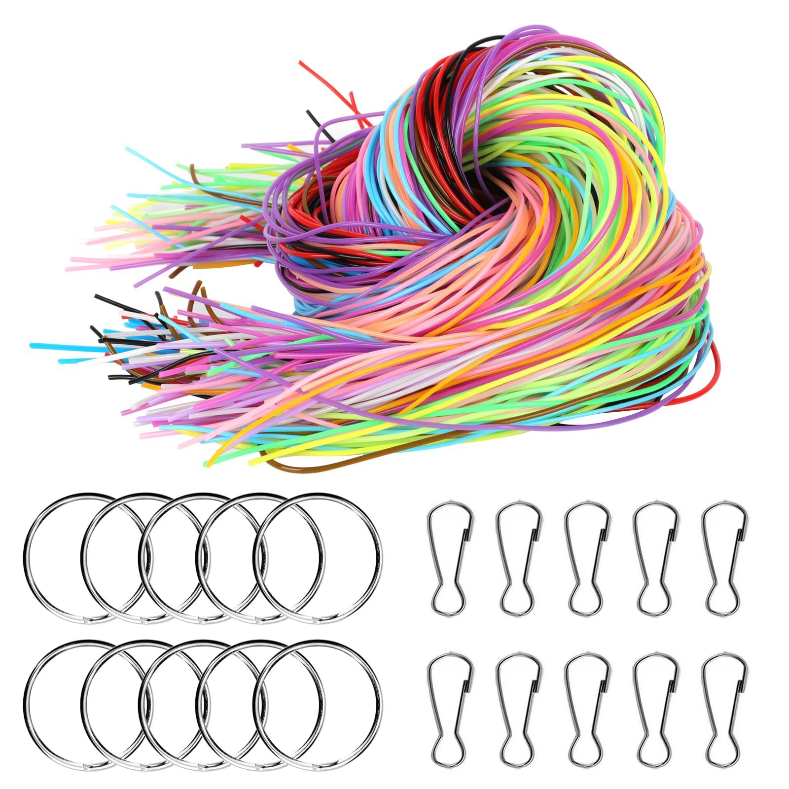 E-shop 200 Stück DOO Bänder - 20 Farben mit Keychain und Haken - Bänder zum Basteln für Armbänder, Schlüsselanhänger, Halskett - DIY Flechtschnüre