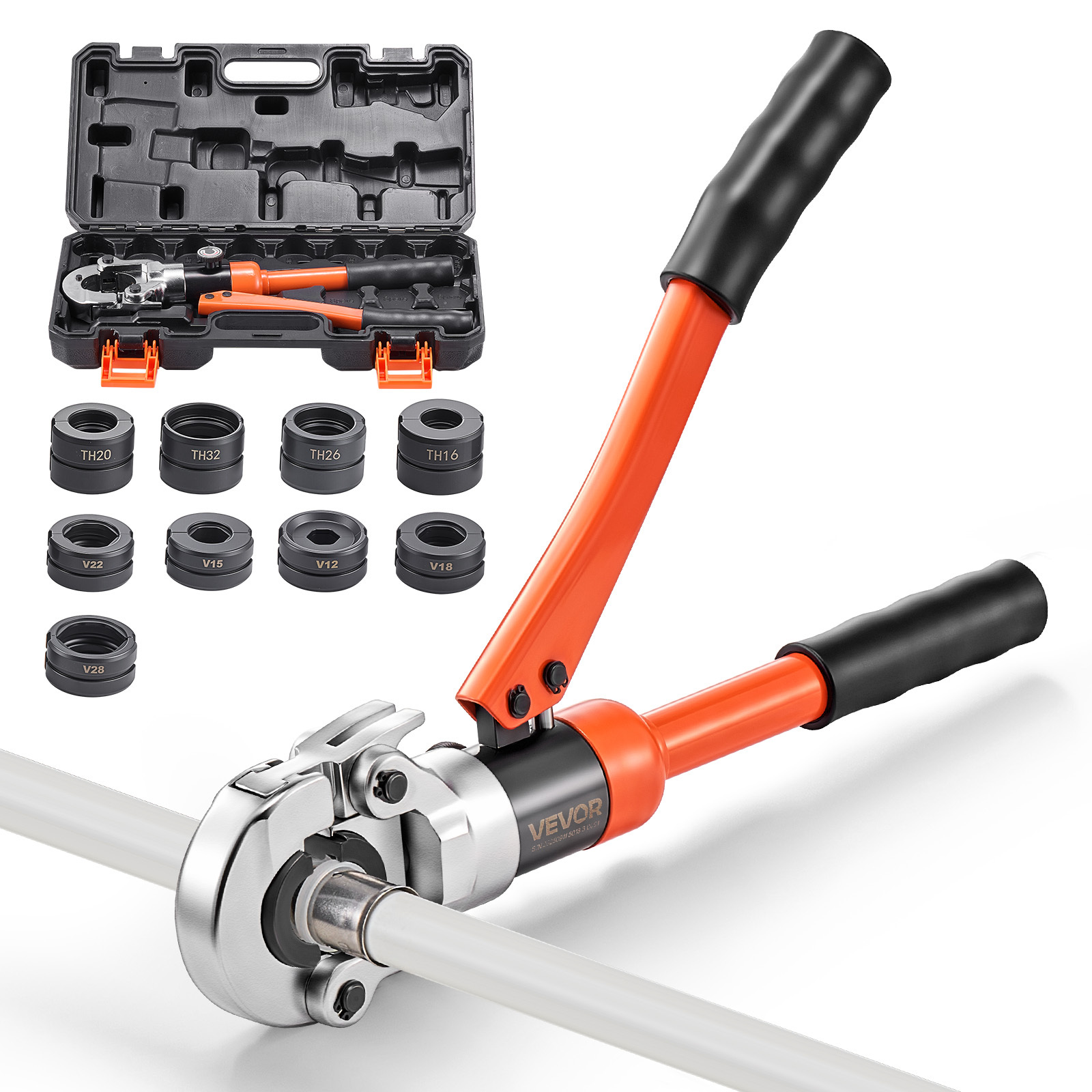 Image of Vevor Hydraulic Pipe Crimping Tool, Multi-functional Tube Fittings Crimper With Th16 Th20 Th26 Th32 Jaws For Pex & Aluminum-plastic Pipes, And V12 V15 V18 V22 V28 Jaws For Stainless Steel Tubes