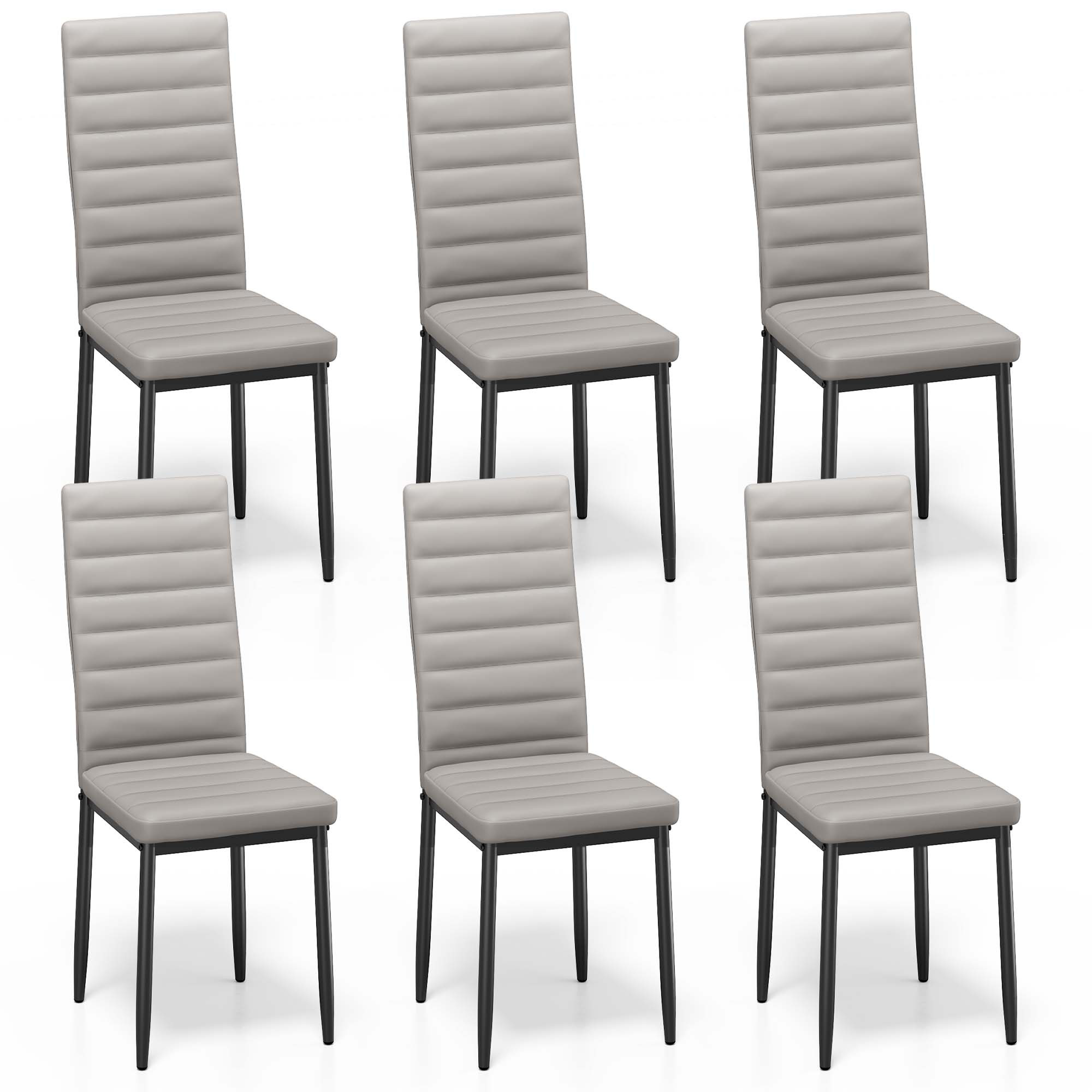 Dining Chair Set, 6 Chairs, Suitable For Kitchen And Dining Room, Seats Made Of Pu Leather, Cushioned, Light Grey X 6