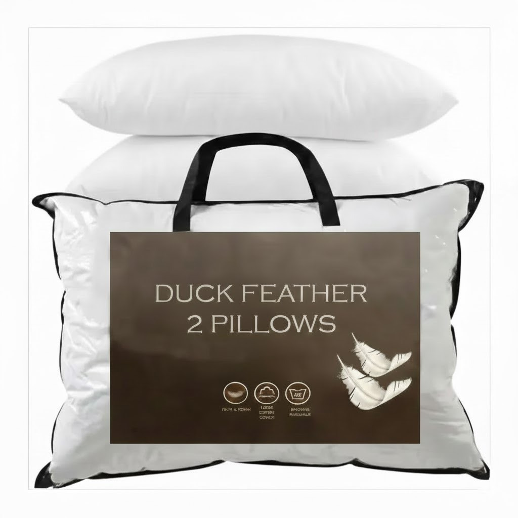 TEMU Textiles - Duck Feather Pillows Set Of 2 Size 48x74 Cm – Quality Bed Pillows With Premium Feather Filling - Long And Everyday Use In Home And
