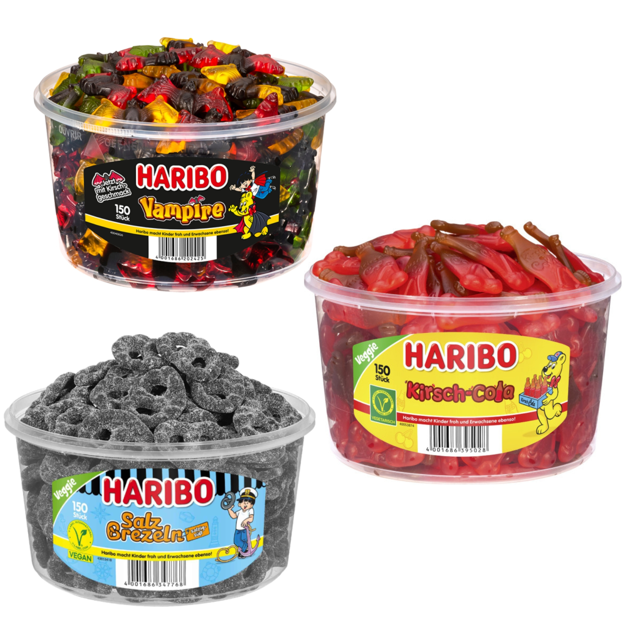 Image of Haribo Party-mix: 1x Vampire 1.2kg, 1x Cherry-cola 1.35kg & 1x Pretzel Sticks 1.05kg | Total Content 3.6kg | Perfect For Party, Office & Children's Birthday