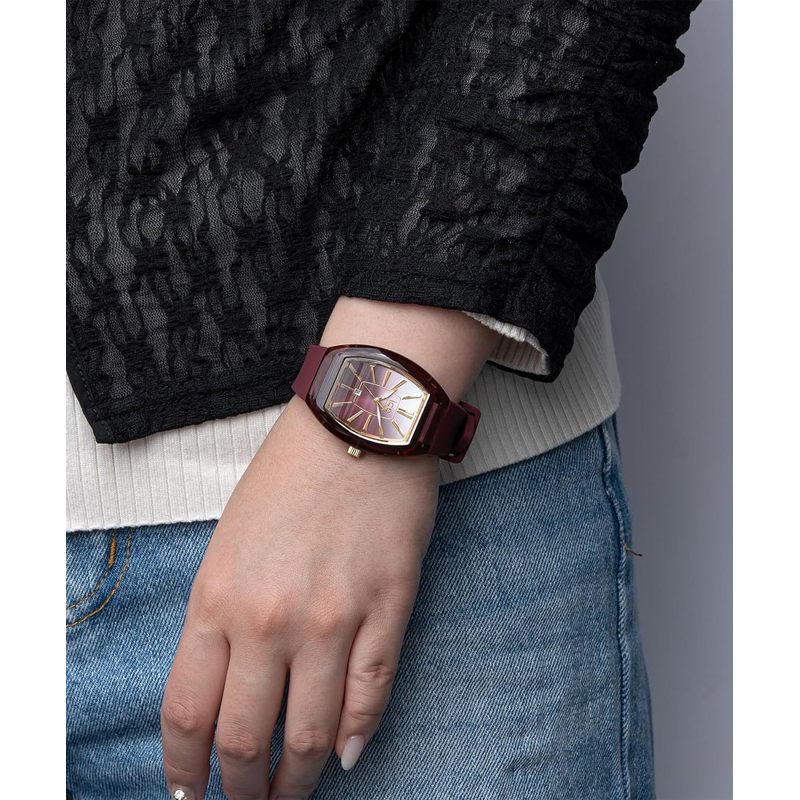 Charming Cherry Dome Watch for Women - Small 37mm Plastic Case with Soft Silicone Strap, Water-Resistant for Everyday Style