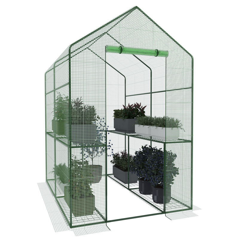 TEMU Garden Greenhouse For Vegetable Patch With 4 Metal Shelves, , Transparent Propylene Mesh Cover, Roll-up Door, Hinge Opening, Plant Protection,