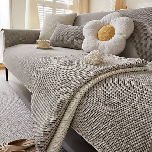 1pc corduroy fabric sofa cover 1 2 3 4 seater non slip sofa slipcovers for corner l shape thick textured quilted mat sofa furniture protector throw for living room bedroom office grey