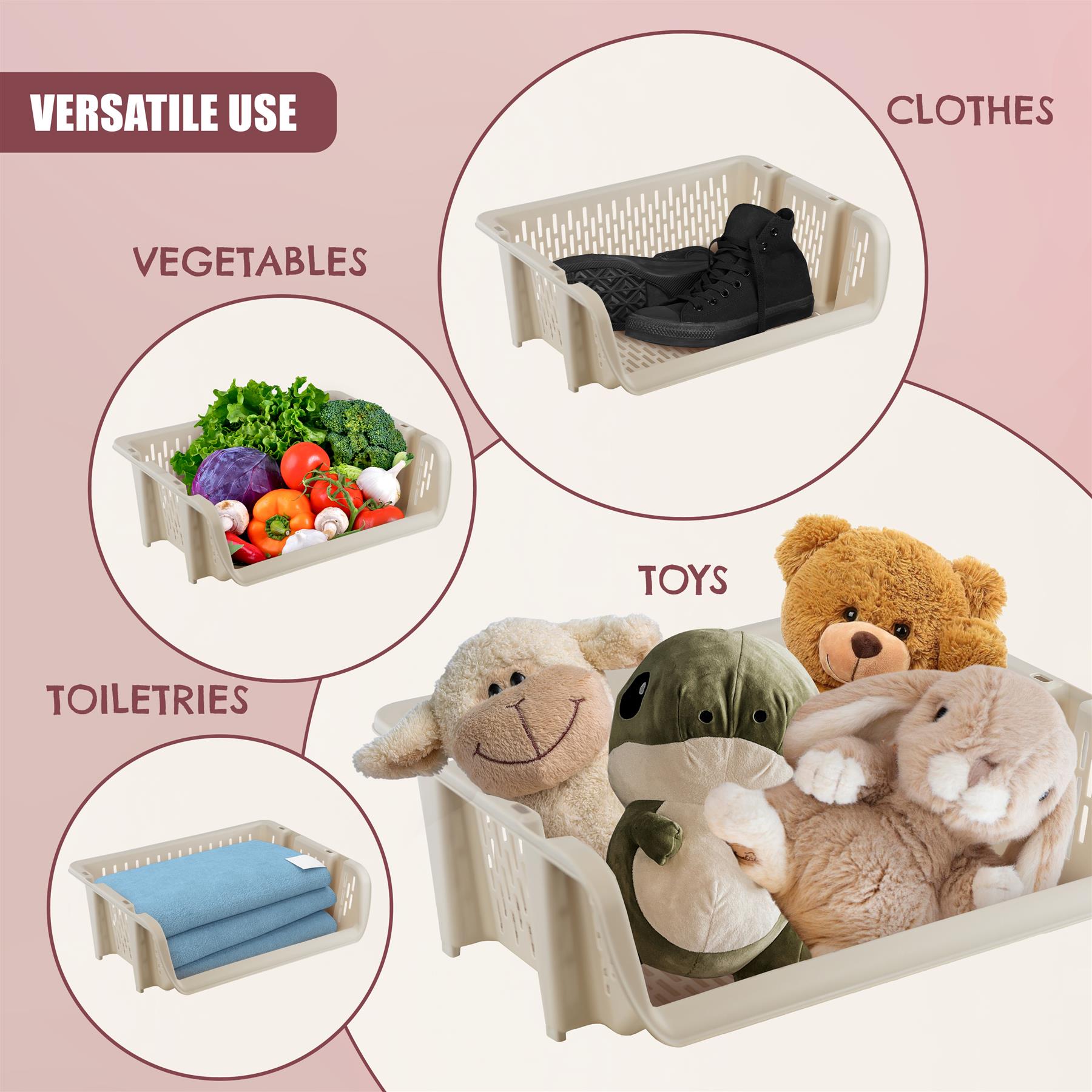 GEEZY Stacking Storage Baskets Set of 4