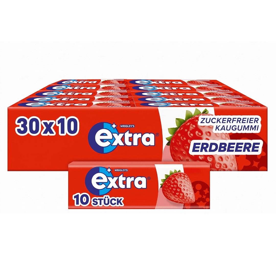 Image of Wrigley's Extra Strawberry Strawberry Chewing Gum Sugar-free (30 X 14g) - Fruit Flavor, Oral Care Snack Bulk Pack Large Pack