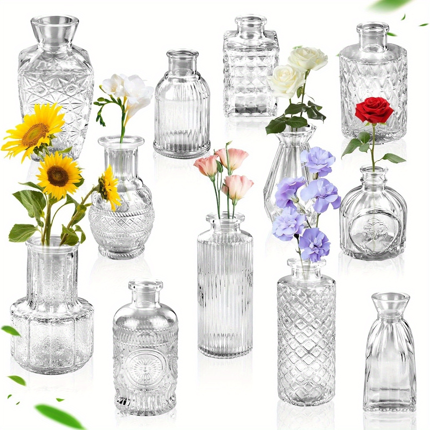 TEMU Mini Vase Set, 12pcs Small Vases Small Glass Vase Vintage Decor Small The Vases For Table Decor Vintage, For Table Decor Centerpieces, Wedding