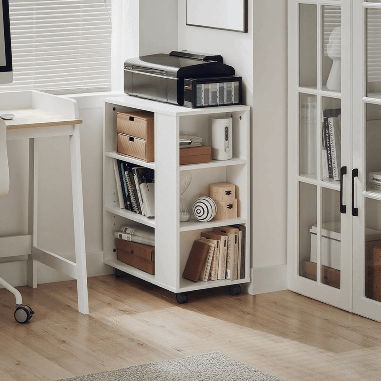 TEMU Printer Cabinet With Wheels - Stable Printer Table, Roll Container, Desk Pedestal, Printer Cabinet, Side Table With Wheels For Office & Home