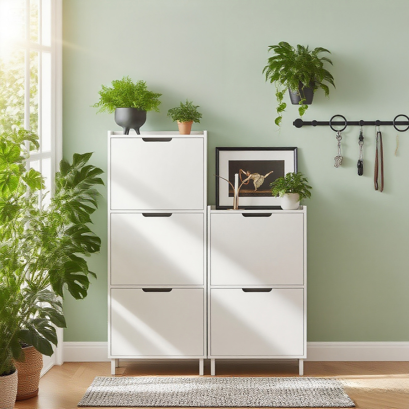 TEMU 1pc Meuble d’Entree avec 2 Abattants, Armoire à Chaussures Moderne,Range Chaussures Étroit pour Petite Entrée ou Couloir 50x19x91cm Blanc -