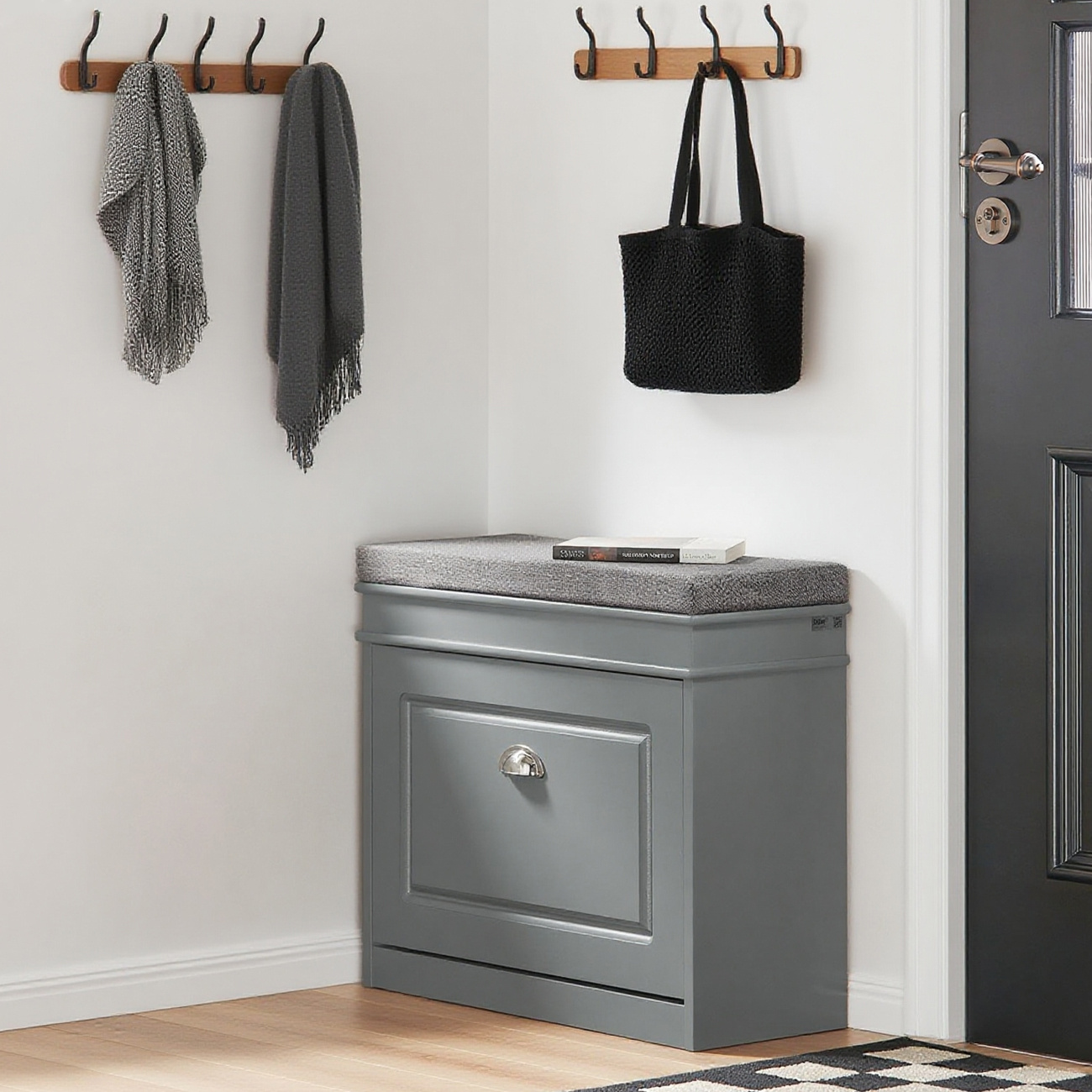 Image of 1pc Mobile Shoe Bench For Entryway - Shoe Bench With Lid Compartment And Cushion - Shelf Shoe Bench For Hallway Or Living Room - 60x24x51 Cm, 150kg Capacity, Gray - Gts93-l-ih