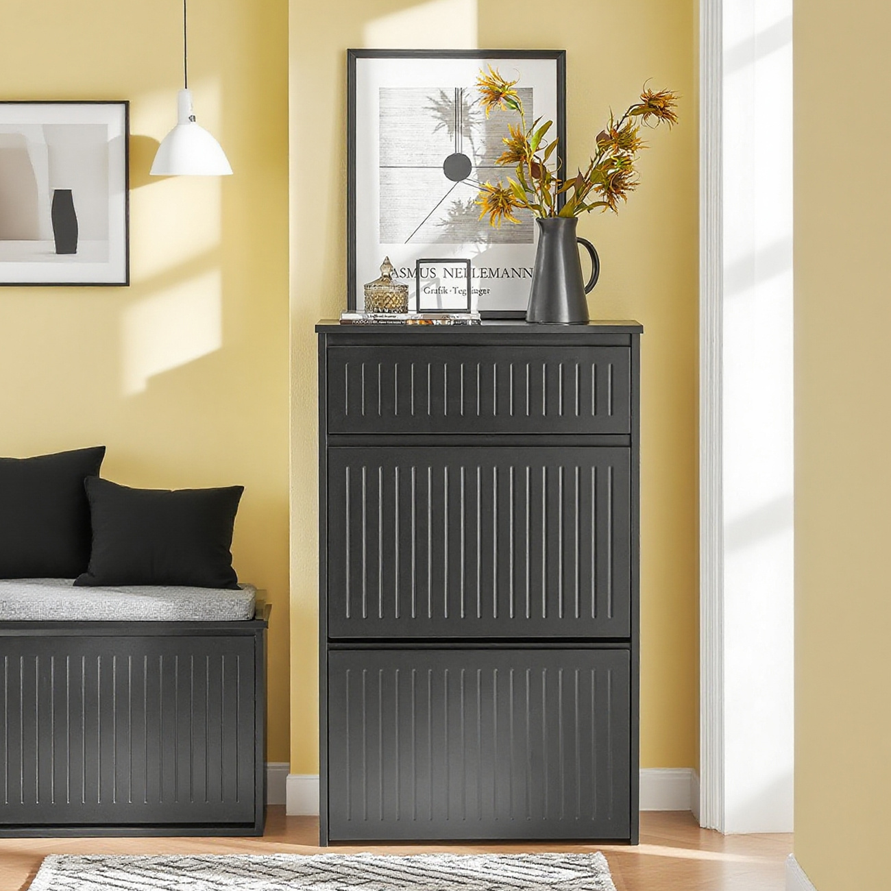 TEMU 1 pieza Mueble Zapatero - Mueble de Almacenamiento para Zapato - 2 Bisagras 1 Cajón para Pequeña Entrada o Pasillo - Diseño Moderno y - Fácil de