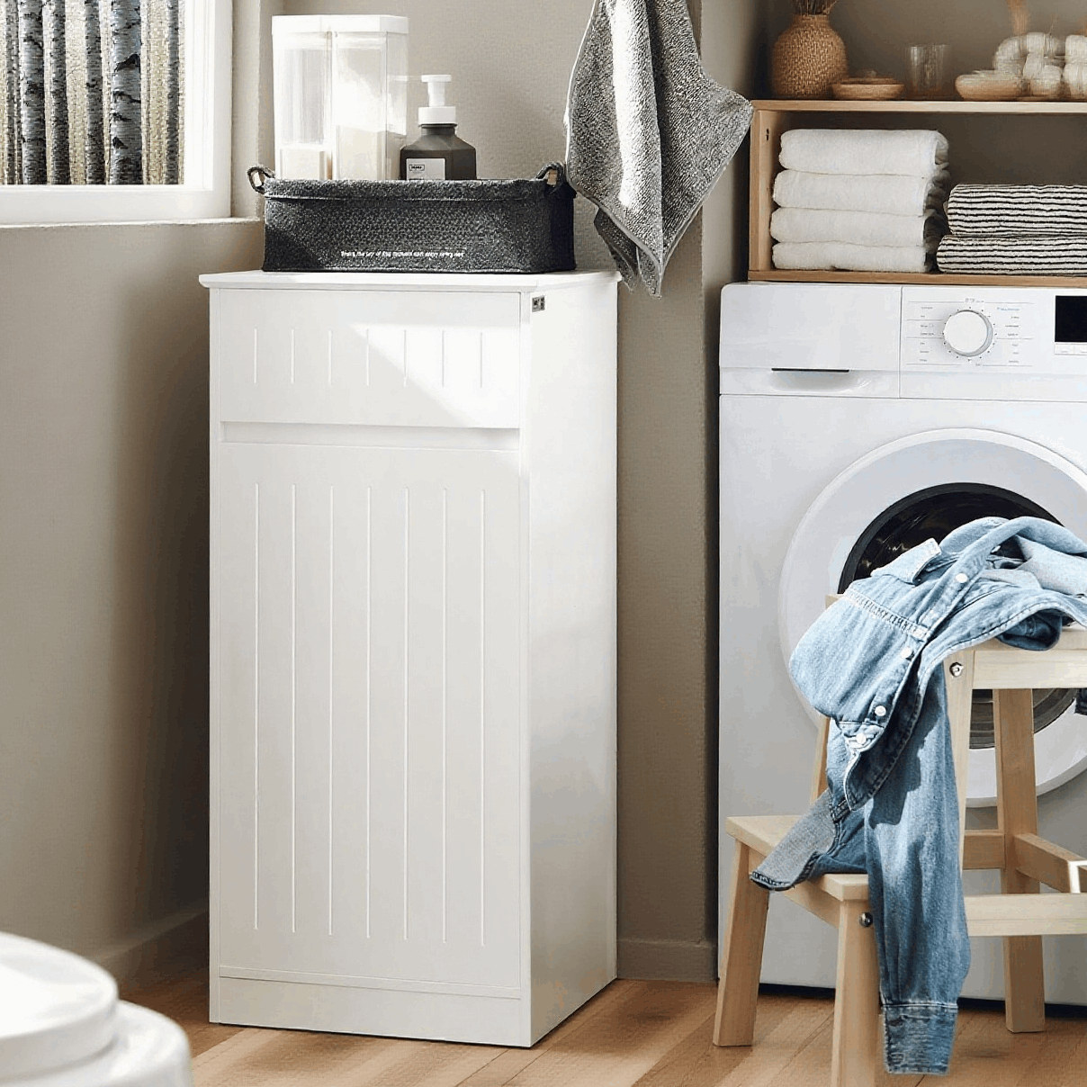 TEMU 1 pieza Armario de Baño con Canasta de Ropa – Armario de Ropa con Cajón – Armario de Almacenamiento Compacto para Espacios Pequeños, Mueble de