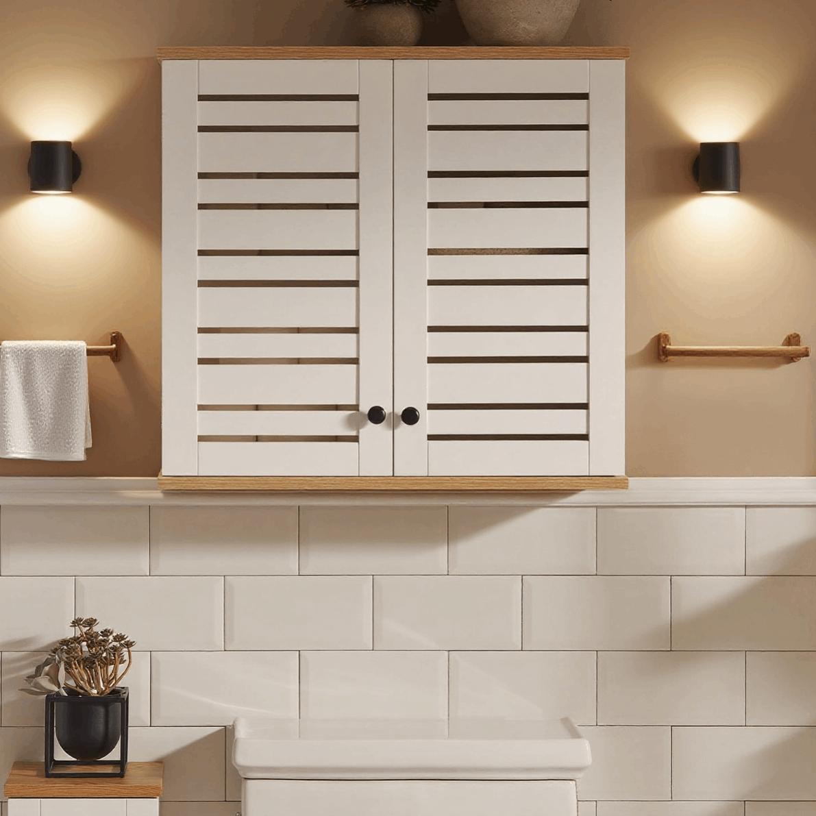Image of 1 High Bathroom Furniture Piece Hanging Cabinet With Sliding Doors And Adjustable Shelves Wall Shelf For Bathroom, Kitchen And Entrance Cabinet, White, 60x56x19cm - Cas53-x