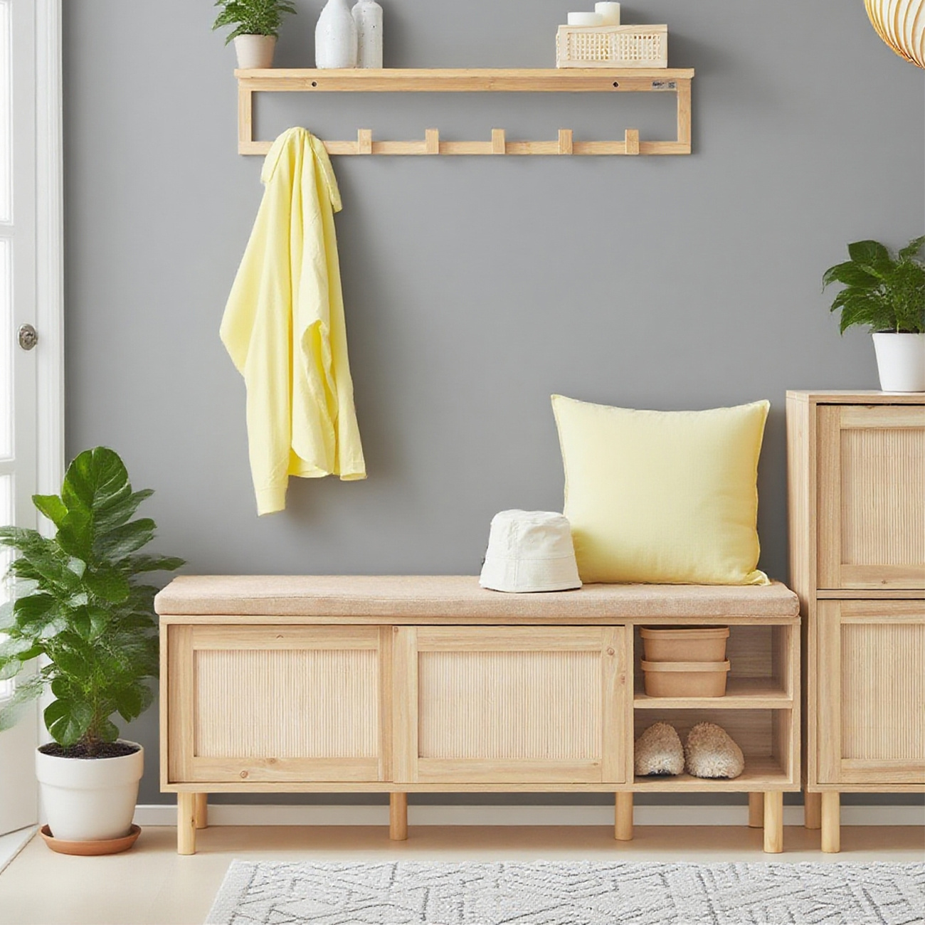 Image of 1pc Of Shoe Bench Entrance Shoe Cabinet With Storage, Shoe Bench With Upholstered Cushion, Shelves And 2 Sliding Doors, 121x35x49 Cm, - Sobuy Gts274-o