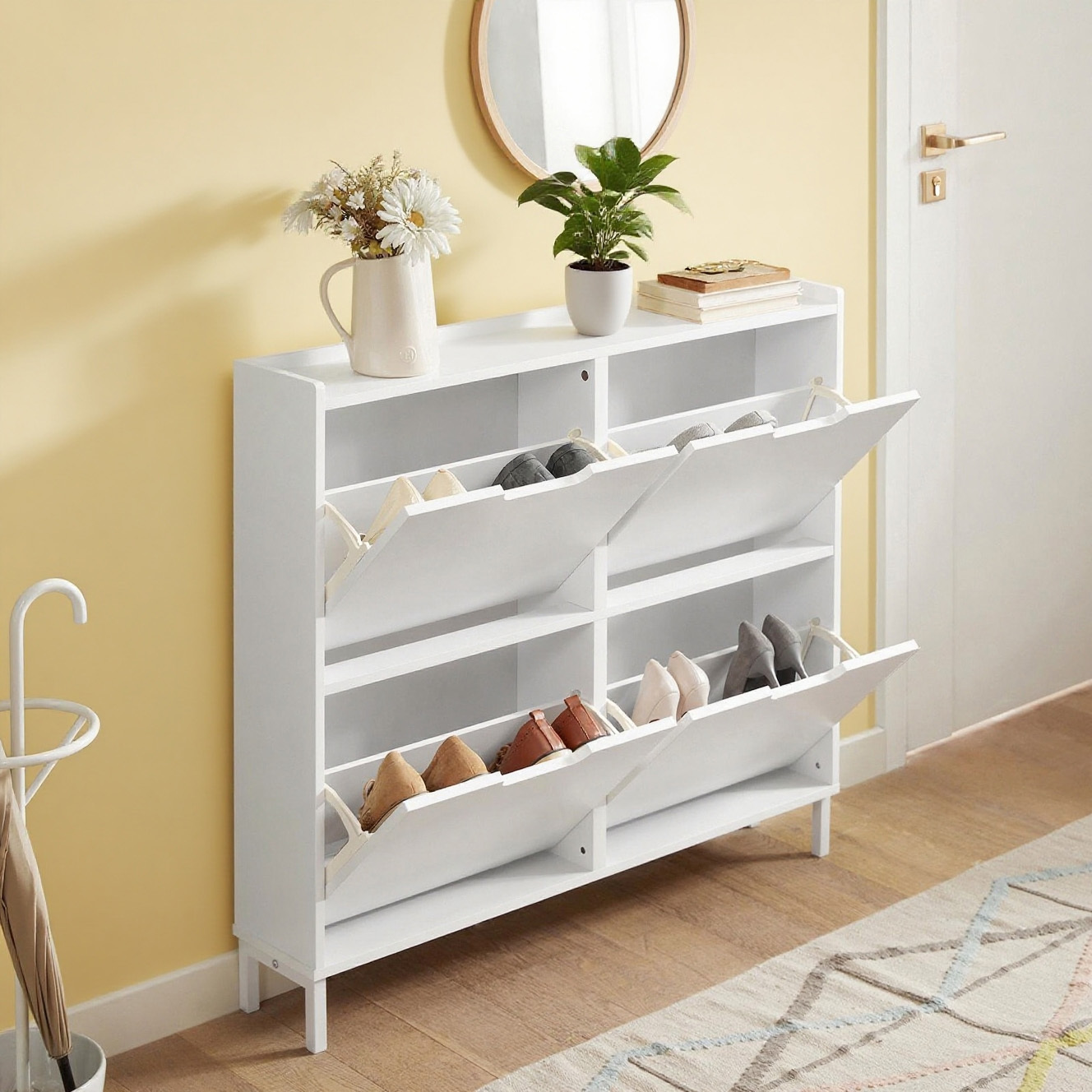 TEMU 1pc Mobile Shoes 4 Door Mobile Shoes Entrance Organization Compact Organizes Shoes Narrow For Small Entrance Or L100xp19xh91cm White - Gts211-x