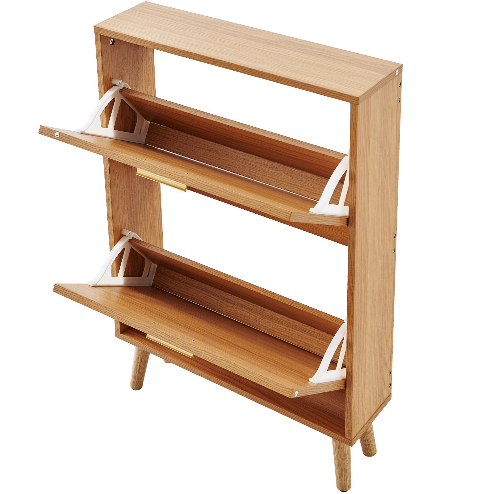 Image of Vevor Shoe Cabinet With 2 Flip Drawers, Shoe Storage Cabinet For Entryway, Free Standing Shoe Storage Organizer With Rattan Doors For Heels, Boots, Slippers In Hallway, Living Room