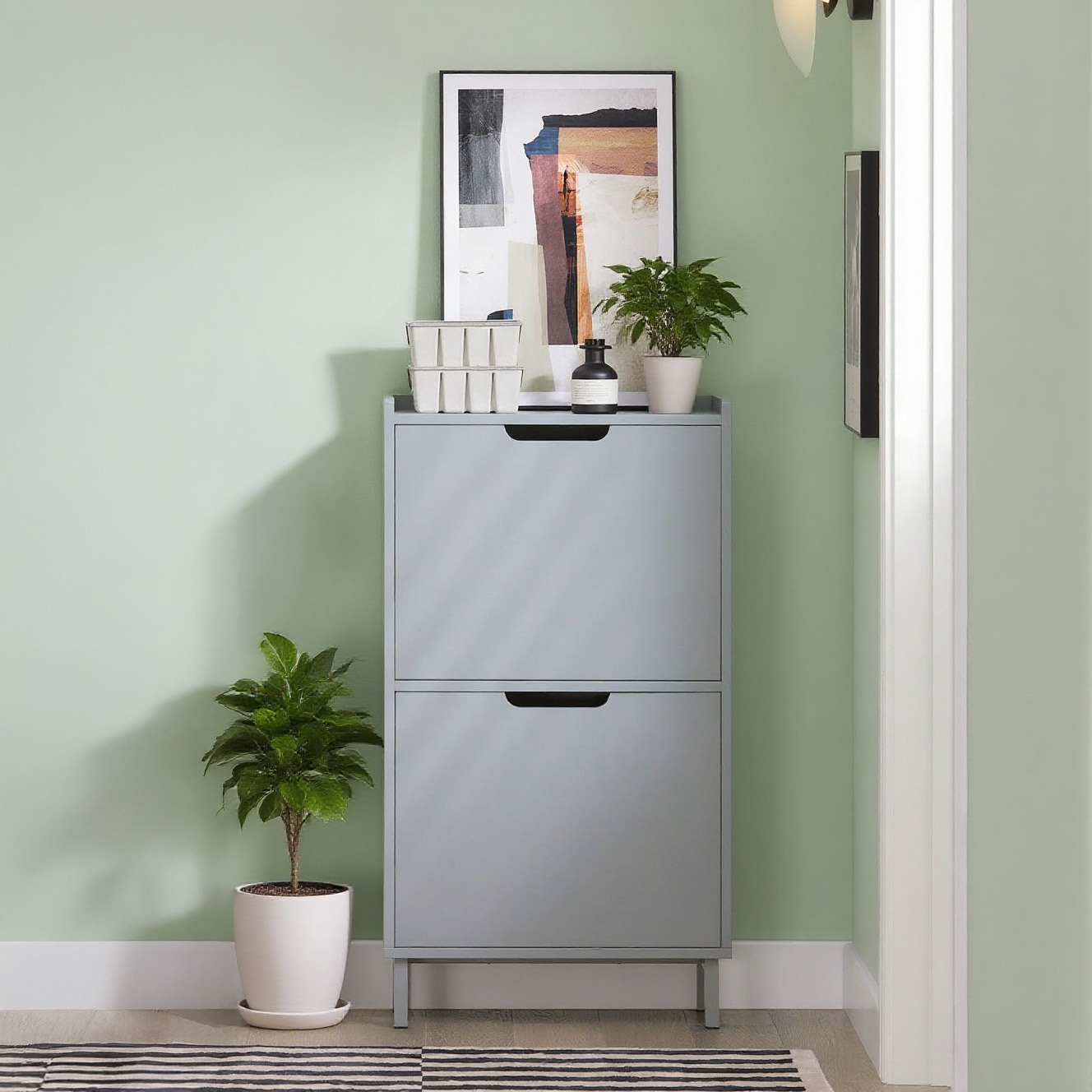TEMU 1 Piece Entryway Furniture With 2 Flaps, Modern Shoe Cabinet, Slim Shoe Storage For Small Entrances Or , 50x19x91cm, Gray - Gts262-ih