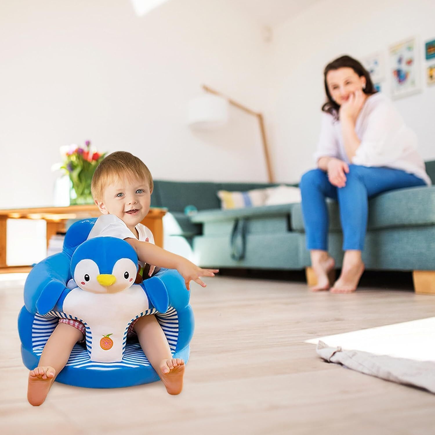 Mekana plišana stolica za hranjenje djece s životinjskim dizajnom, neklizajuća podloga i ergonomska potpora za leđa, uklonjiva i periva navlaka