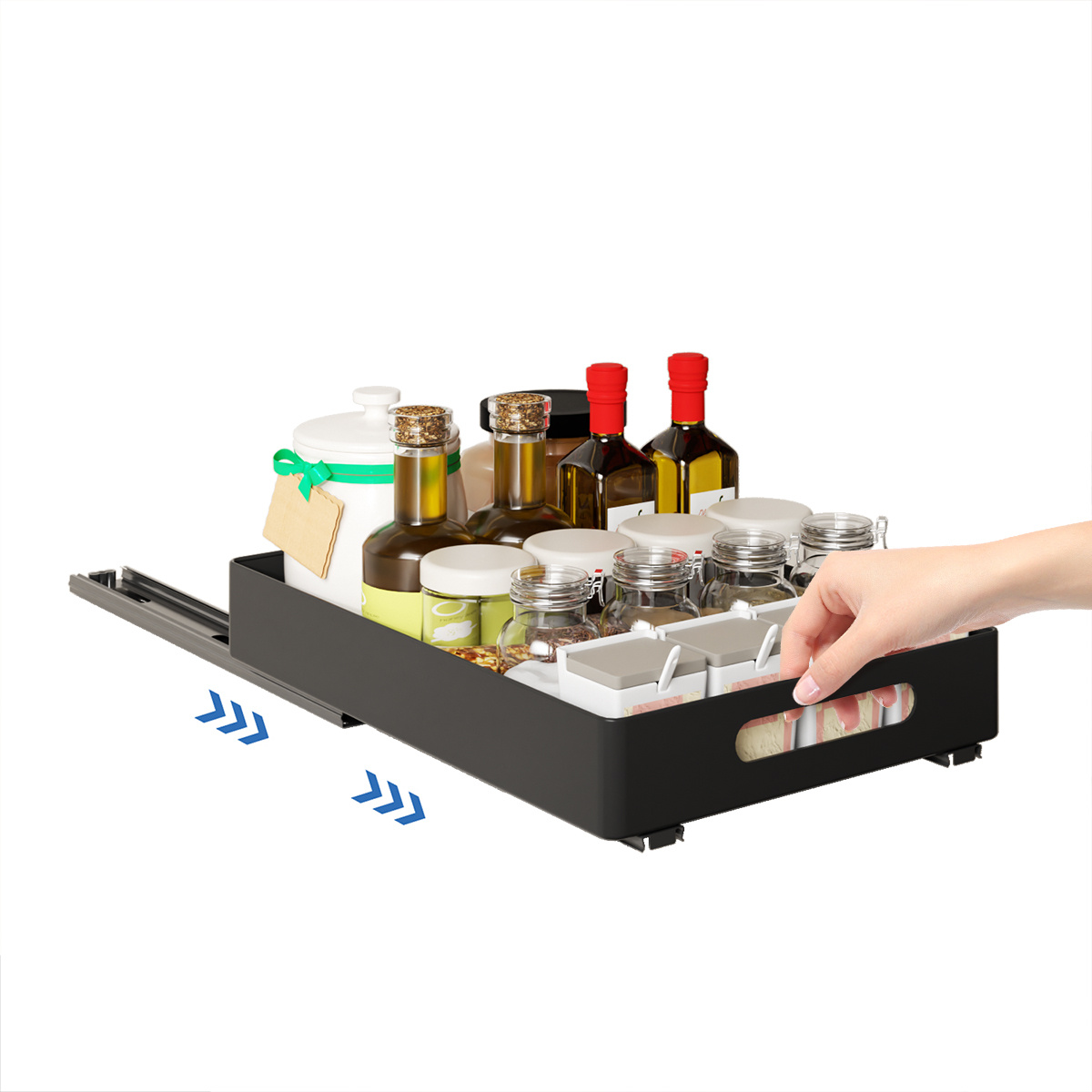 Image of ® Organizer Drawer, Telescopic Drawer, Cabinet Organizer, High-quality Extension Guides, Pull-out Kitchen Cabinet Organizer, Drawers For Kitchen Base Cabinet Bathroom, 37×26×8cm, Black