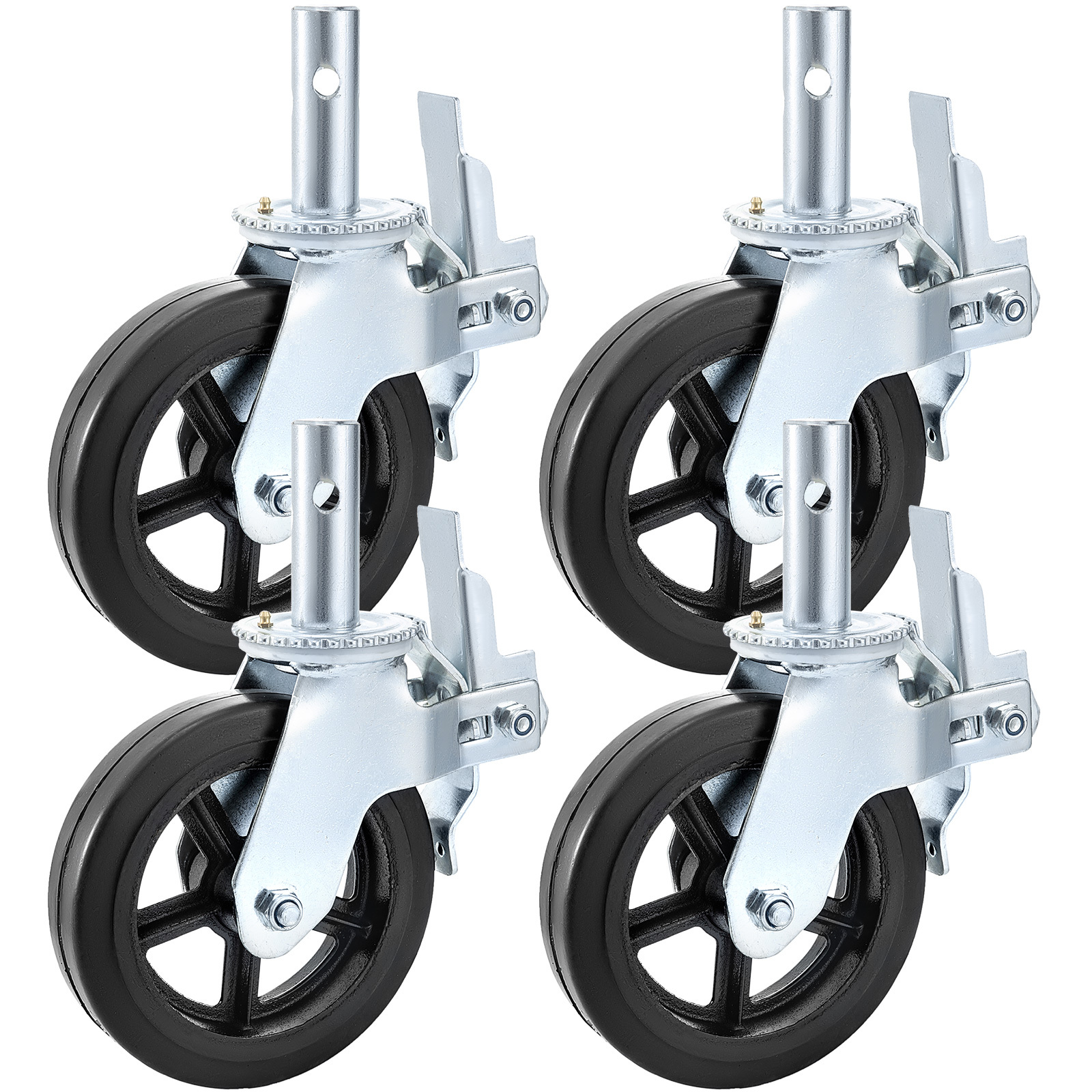 Vevor 4 Pack 8" X 2" Heavy Duty Scaffolding Rubber Swivel Caster With Dual Locking 1100lbs Capacity Per Wheel