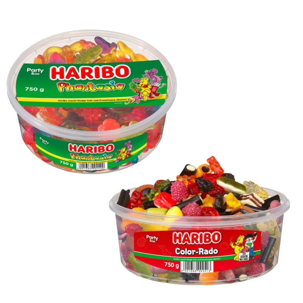 E-shop Haribo Color-Rado und Phantasia Set je 750g Dose Süßigkeiten Fruchtgummi