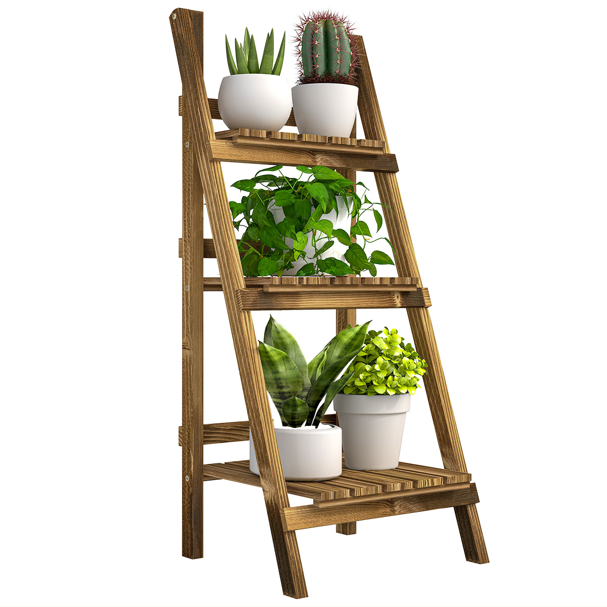 3-Tier Wooden Plant Stand Folding Plant Shelf for Indoor And Outdoor Balcony  