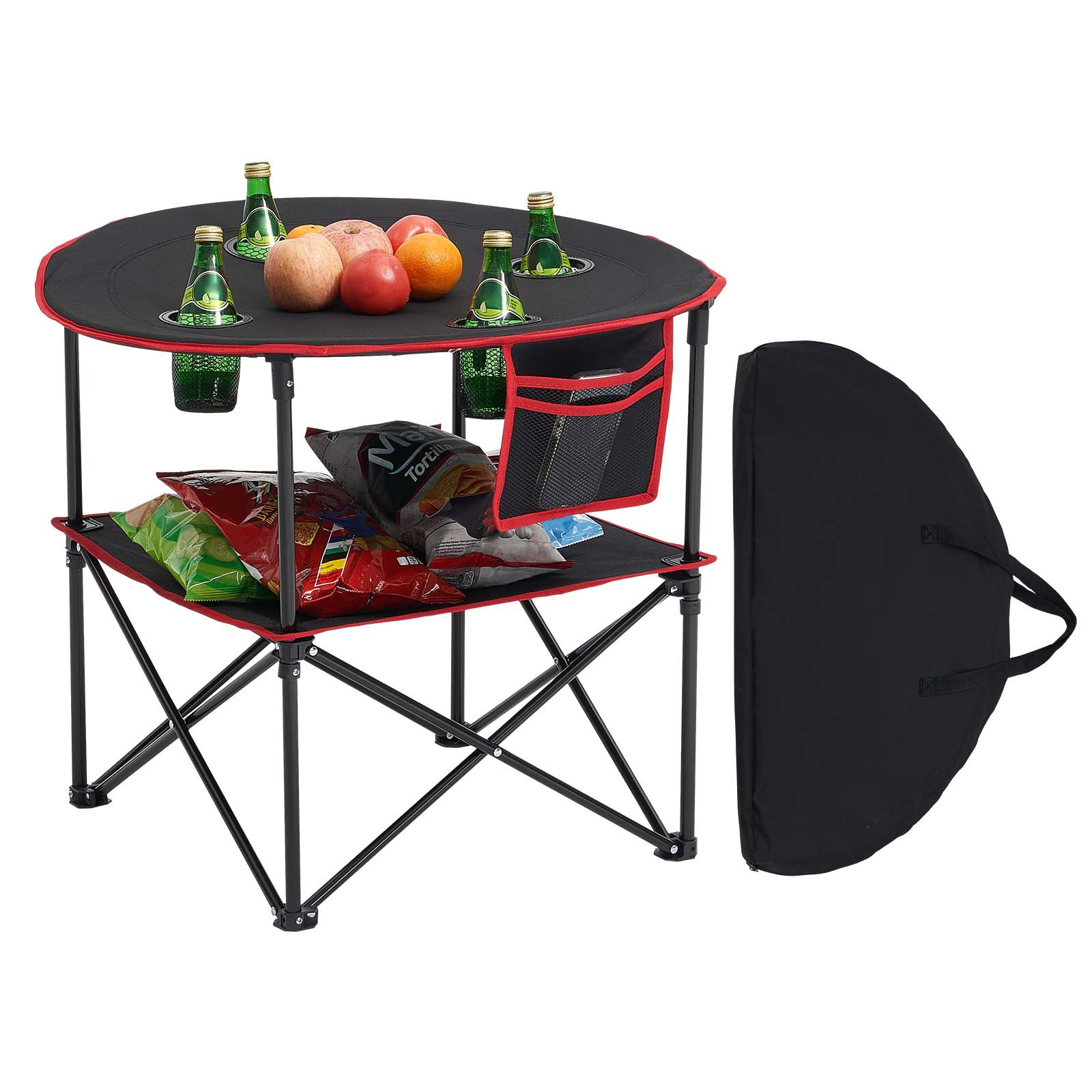 Image of Vevor Folding Portable Camping Table Oxford Outdoor Round Table 4 Cup Holders