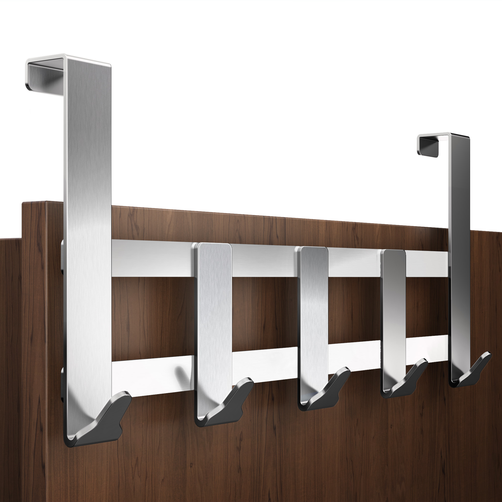 Lindenstein Premium Door Wardrobe With 5 Stainless Steel Hooks – White/black/silver | High-load Capacity Coat & Towel Hooks | Stable Hook Rail For Doors | Applicable