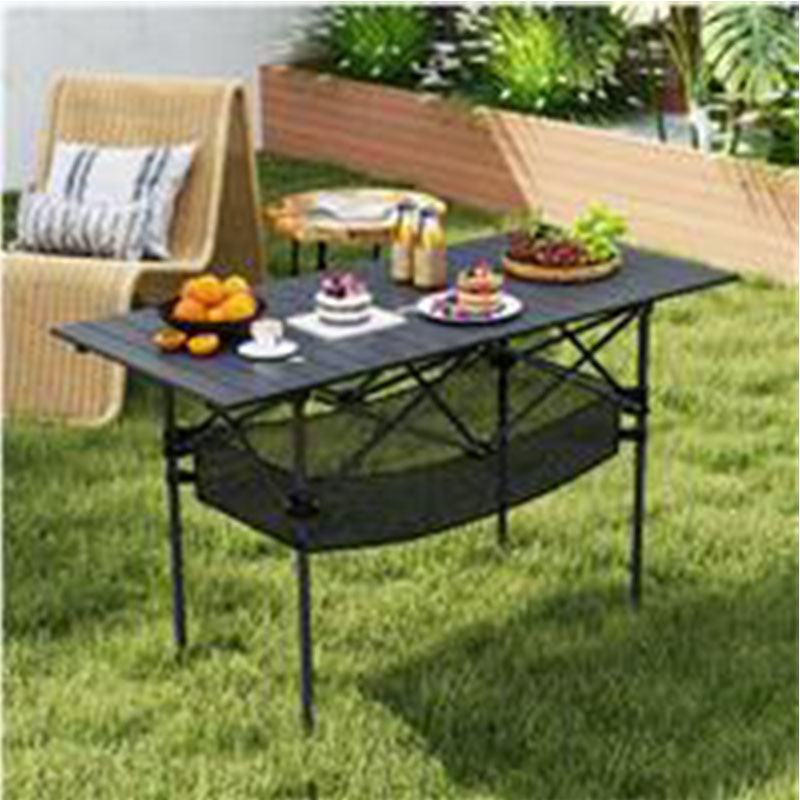Folding Camping Table For Patio, Portable Picnic Table With Aluminum Rolling Tray And Basket, Lightweight Table