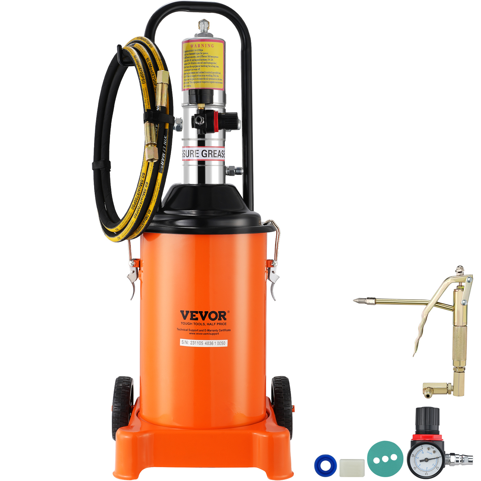 TEMU VEVOR Bomba de Grasa, 3 Galones 12L, Bomba de Grasa Neumática con Manguera de Presión de 13 pies y Pistola de Grasa, Bomba de Grasa Portátil con