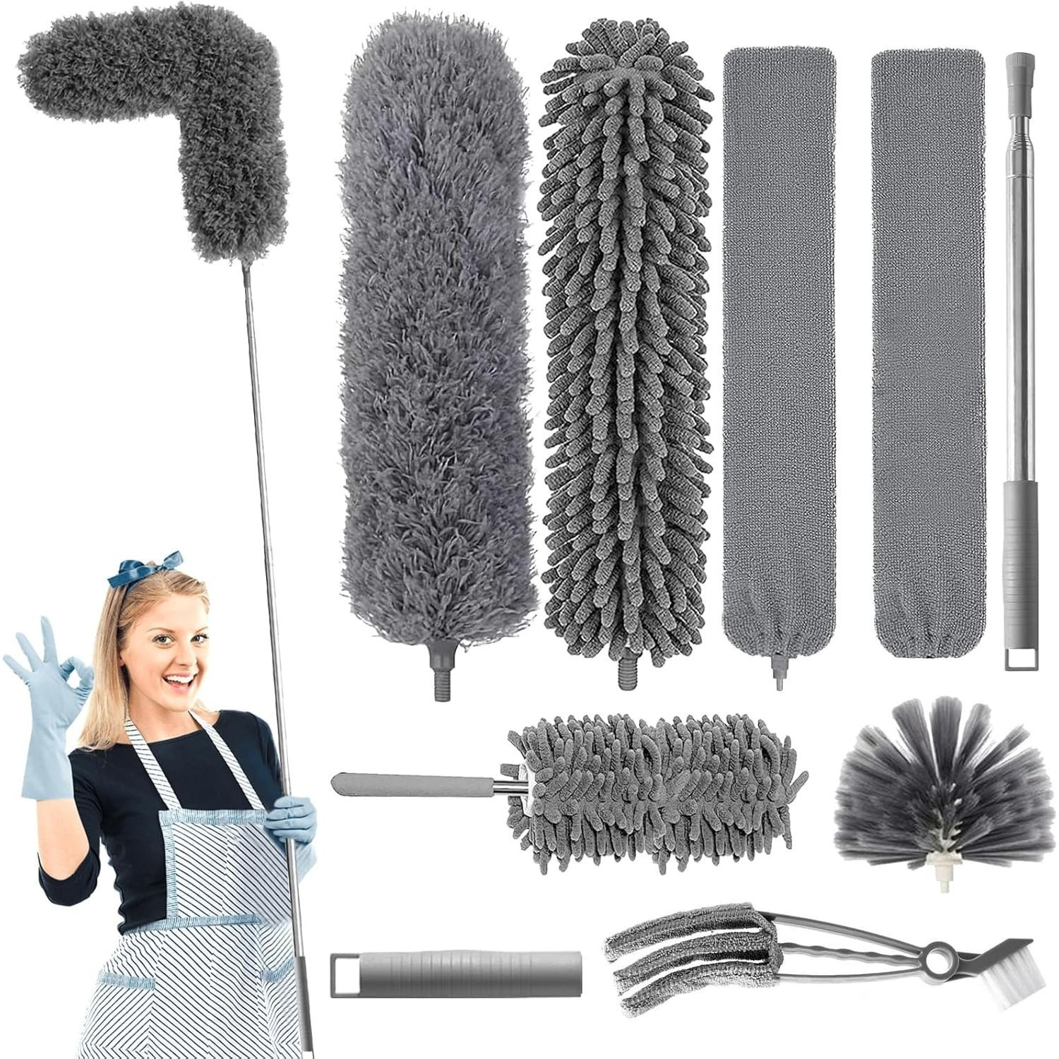 E-shop 9 Teleskop-Staubsauger, bis zu 280 Zentimeter ausziehbar, Teleskop-Reiniger, Staubsauger, waschbar, Spinnennetz-Reiniger
