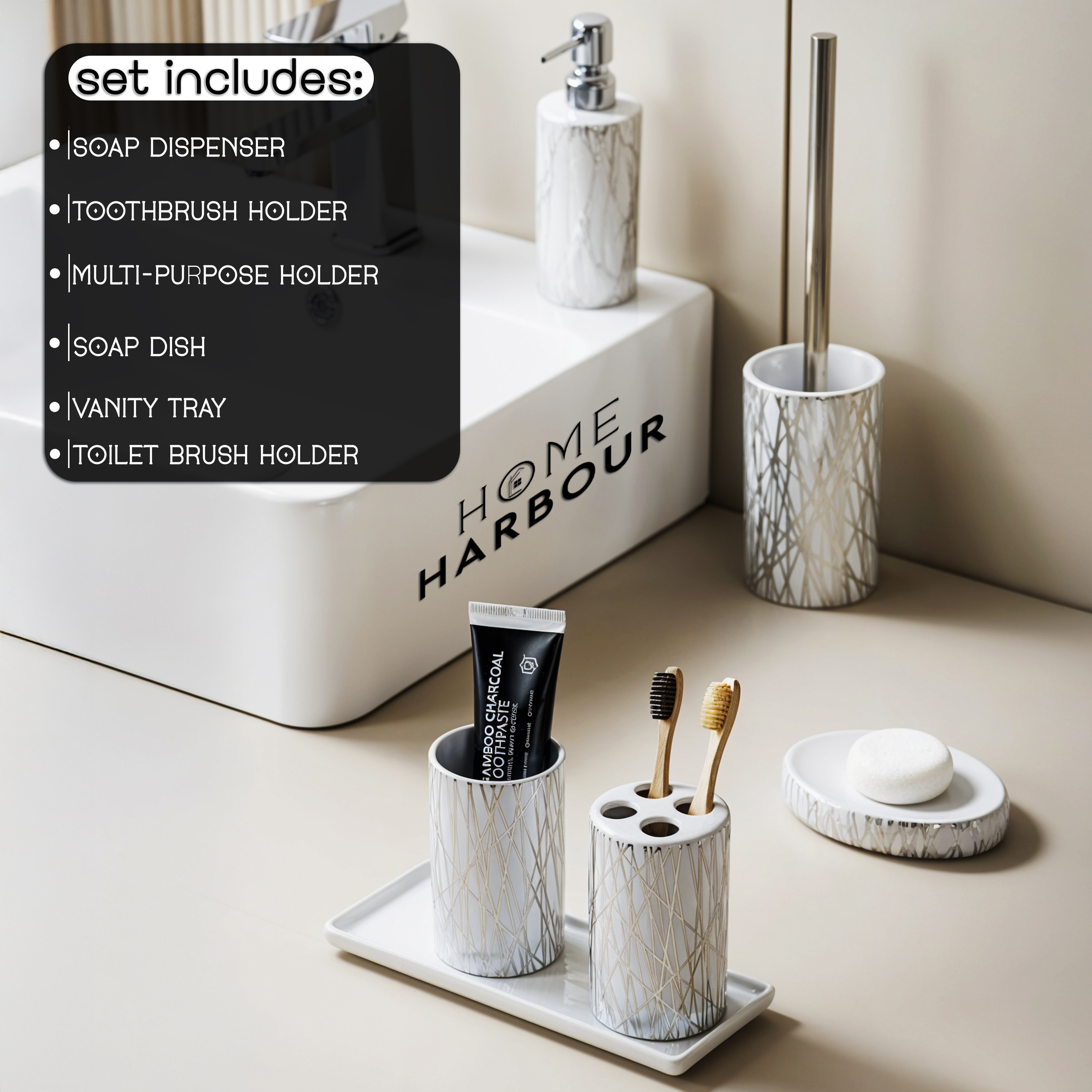 Modern Bathroom Accessories Set of 5, Soap Dispenser & More