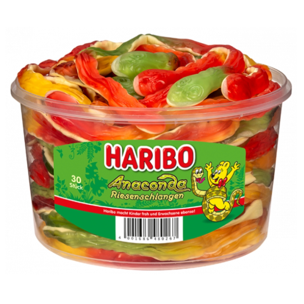 E-shop Haribo Anaconda Riesenschlangen 1200 g Dose Süßigkeiten Fruchtgummi
