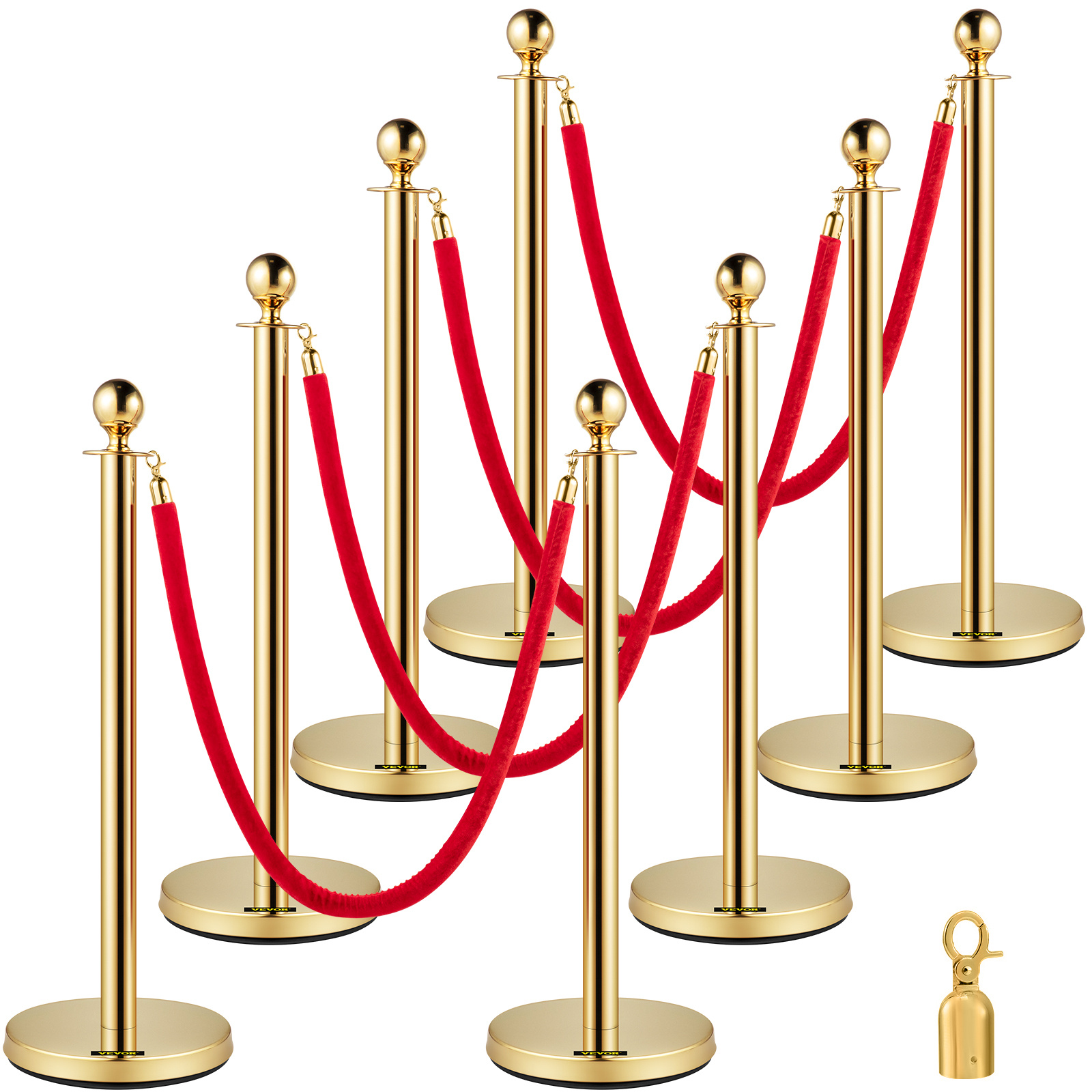 Image of Vevor , Set Of 8 Pieces Set, Set With 5 Ft/1.5 , Gold Barrier W/ Sturdy Concrete And Metal Base – Assembly