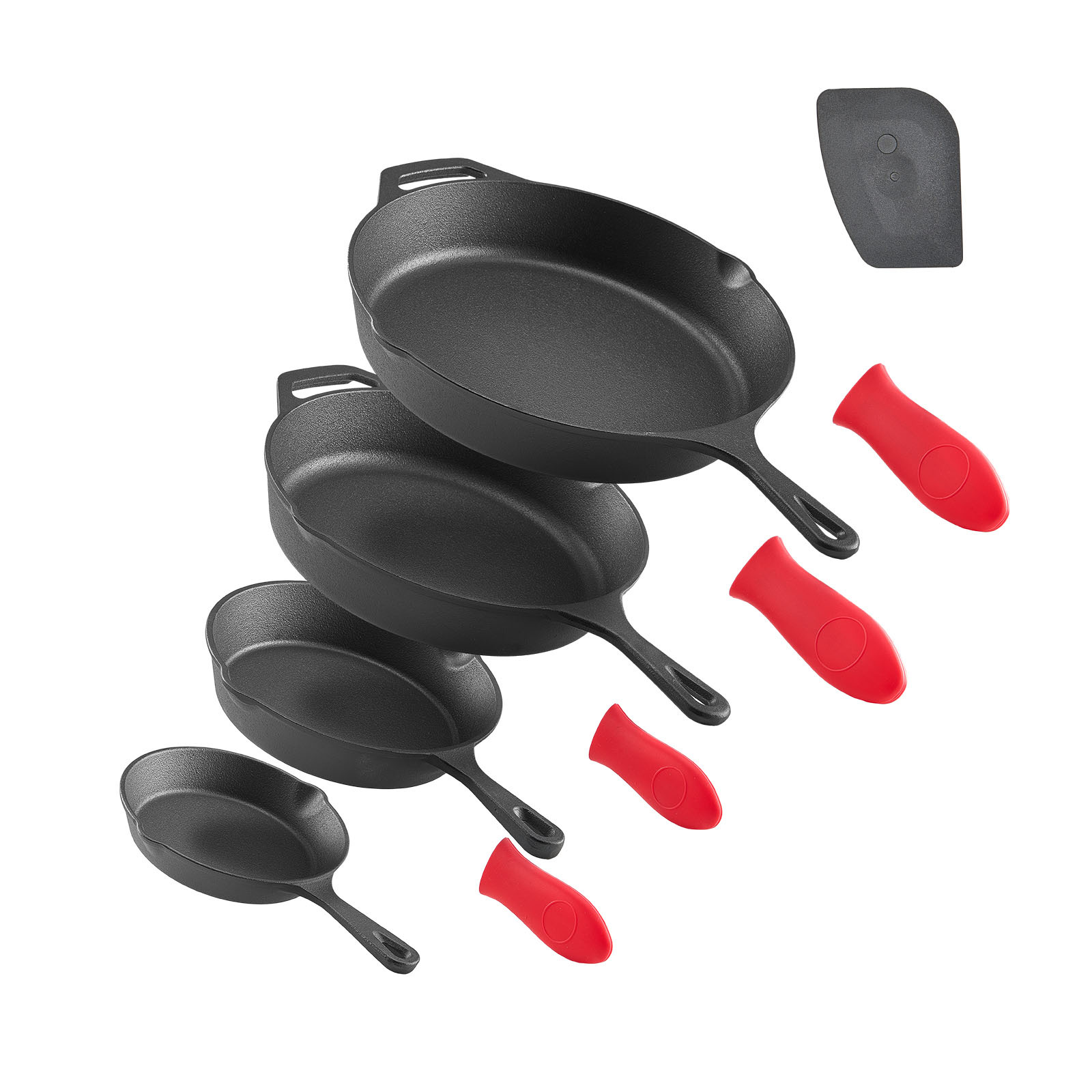 Vevor 4pcs Cast Frying Pan Set 155 205 260 305 Mm Handle Black