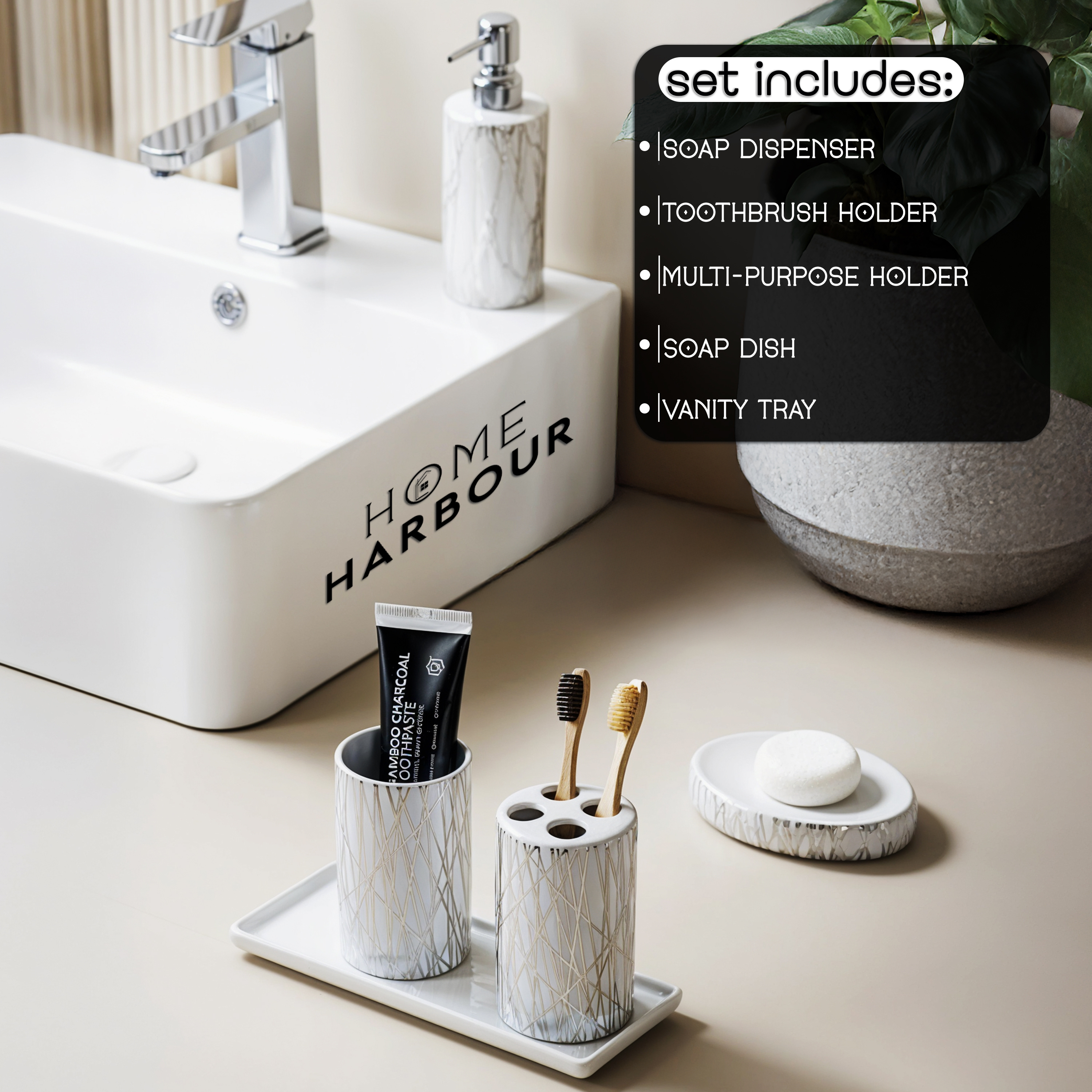 Modern Bathroom Accessories Set of 5, Soap Dispenser & More