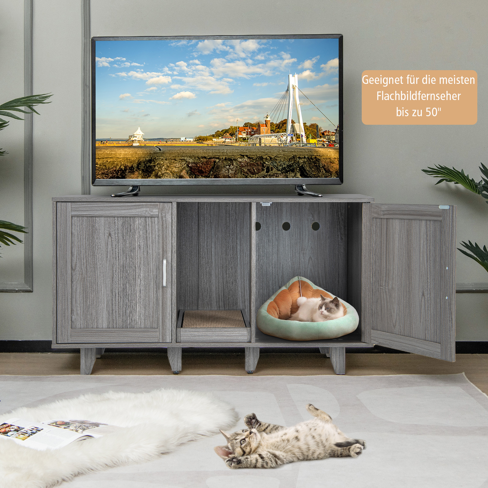 Cat Litter Box Enclosure, Large Stackable Hidden Privacy Cat Washroom Furniture Cabinet