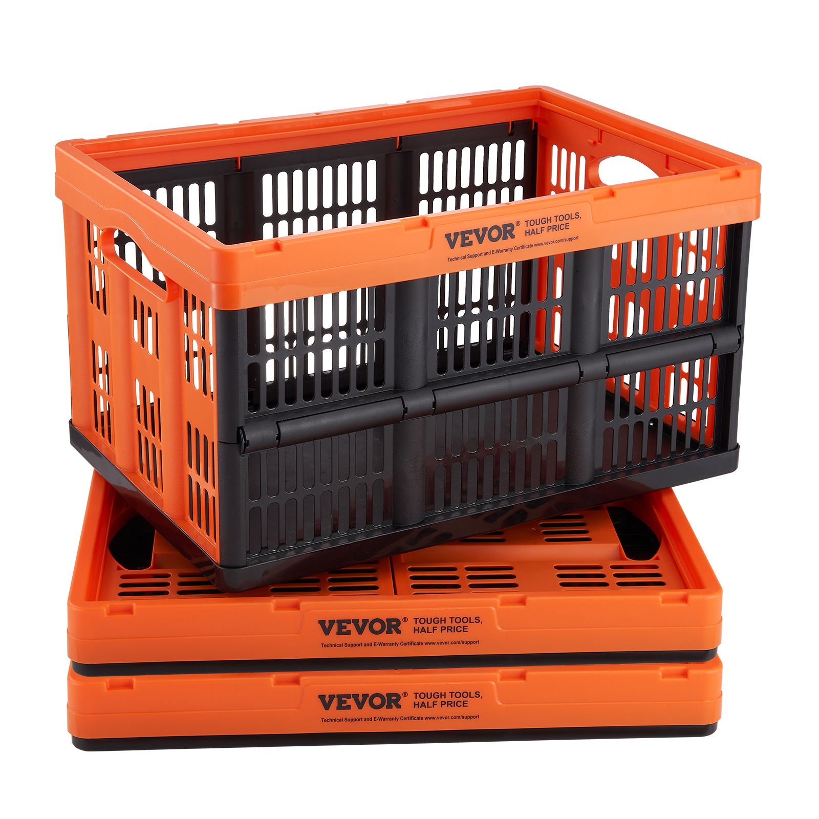 Image of Vevor Plastic Collapsible Storage Basket, 45l 3 Packs, Folding /bins With Handles, Large Heavy Duty Containers For Clothes, Books, Snack, Shoes And Grocery Organizing