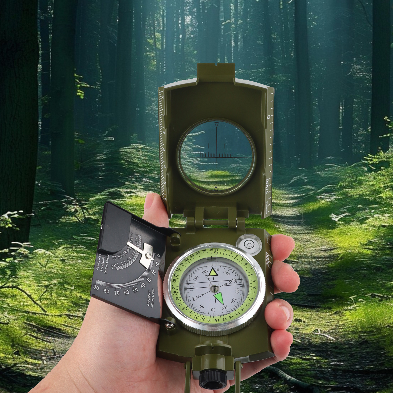 TEMU Ip65 Waterproof Hiking Compass, Metal Compass, Camping Compass With Sighting Clinometer With Carrying Bag For Camping, Hunting, Hiking