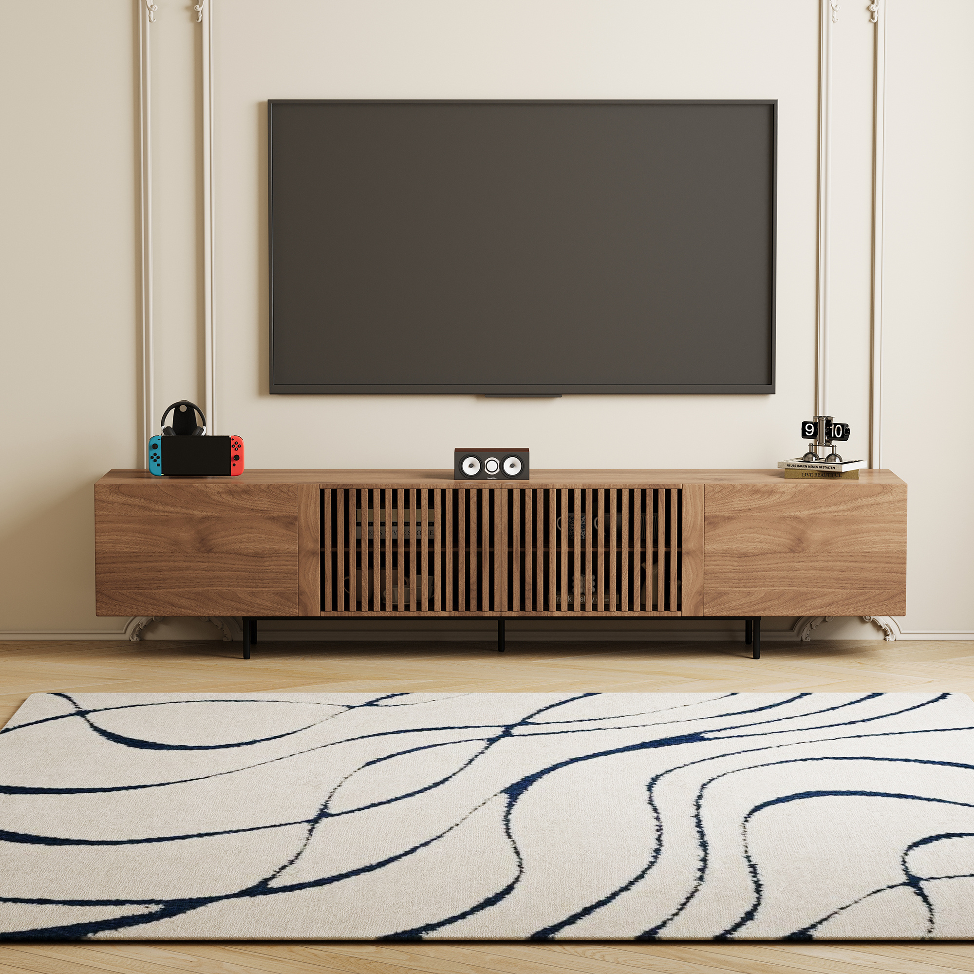 Image of New Furniture Tv Lowboard 180cm, Xxl Storage Space For To 75 Inches, In Walnut Optics, For The Living Room