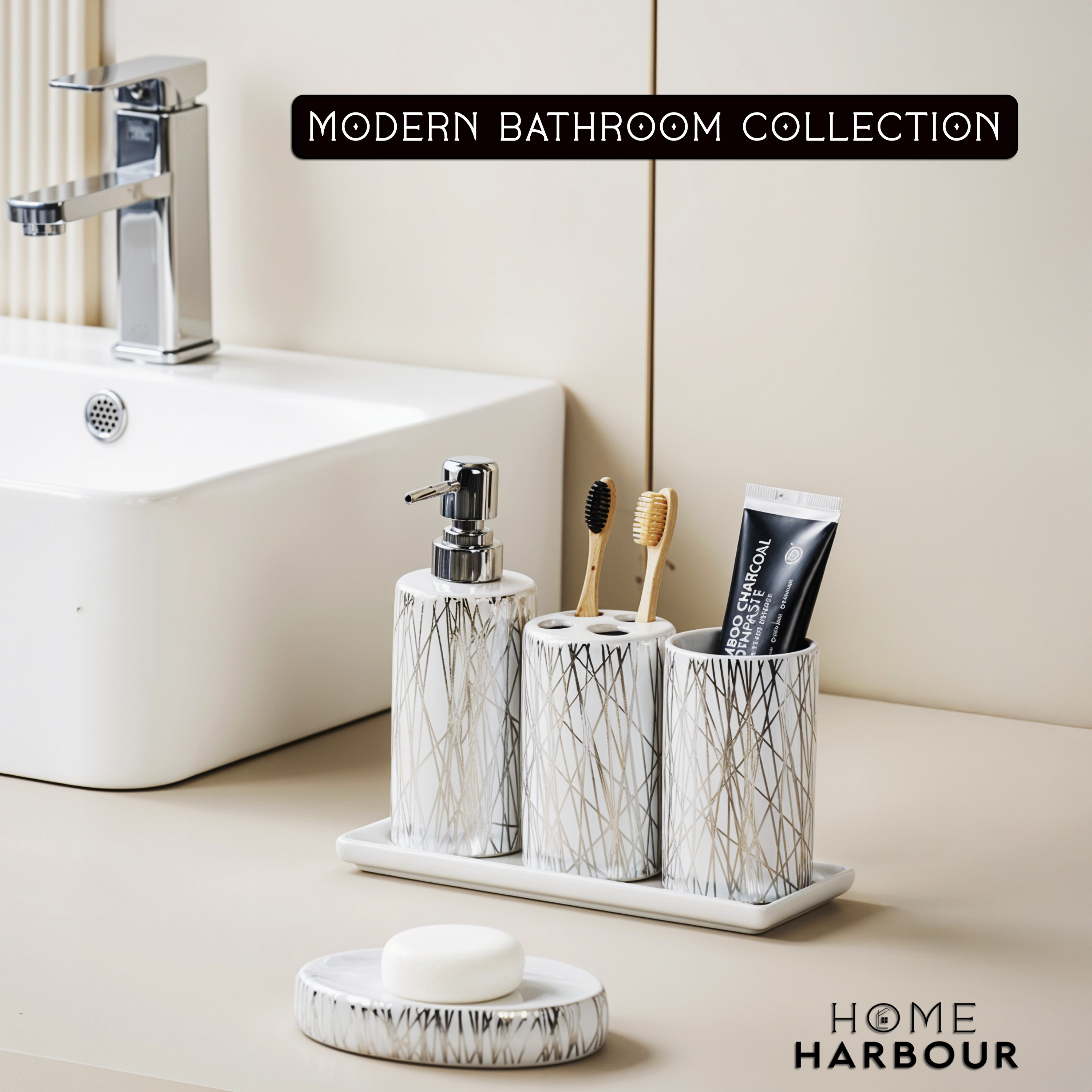 Modern Bathroom Accessories Set of 5, Soap Dispenser & More