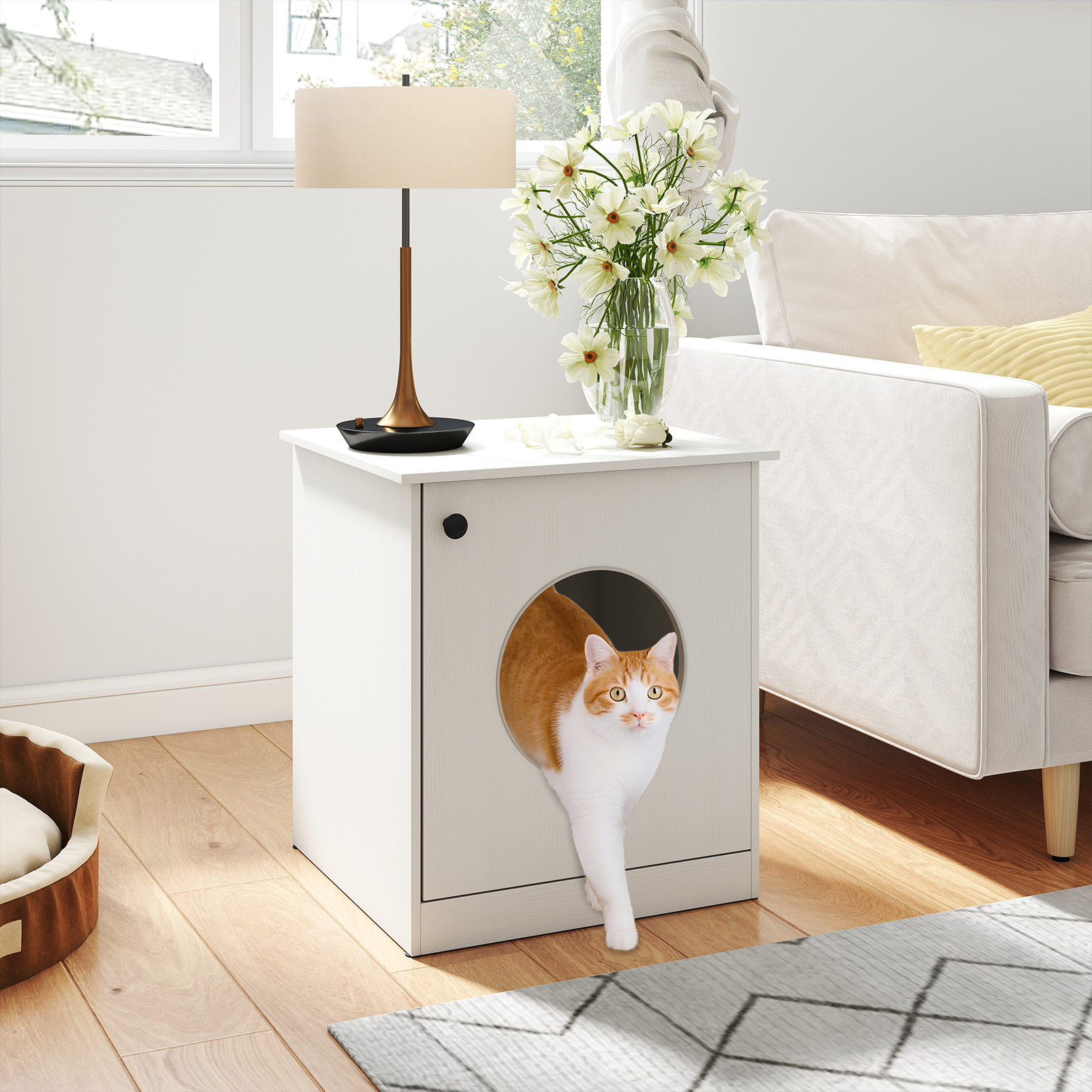 Image of Furniture Cat Bed Door, Door With Circular Opening And Handle, Cat Wardrobe Interior For Kitchen