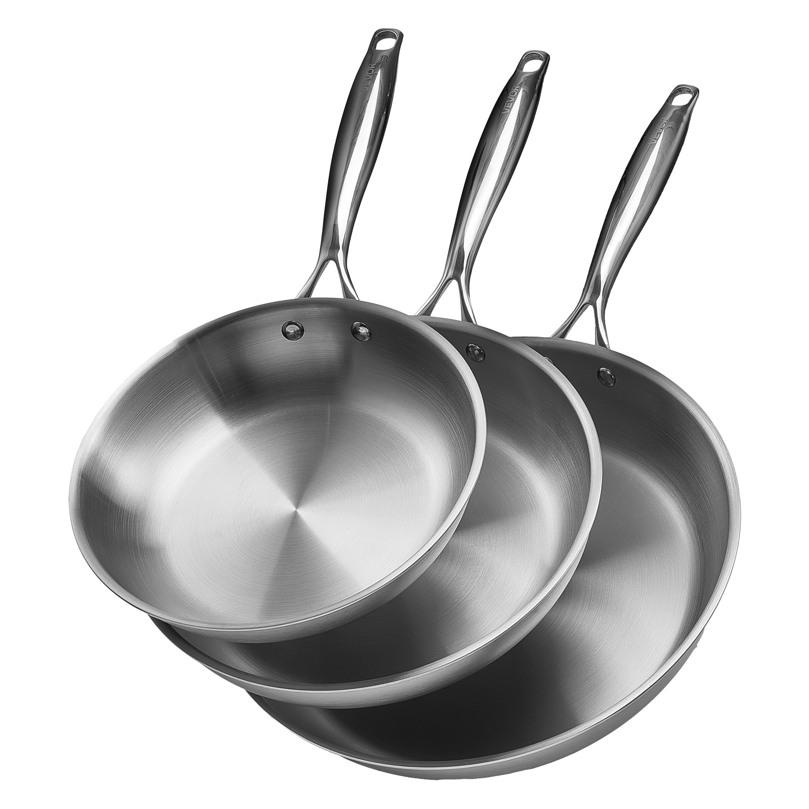 Vevor Stainless Steel Frying Pan 3pcs 240 280 320mm For Dishwasher Silver