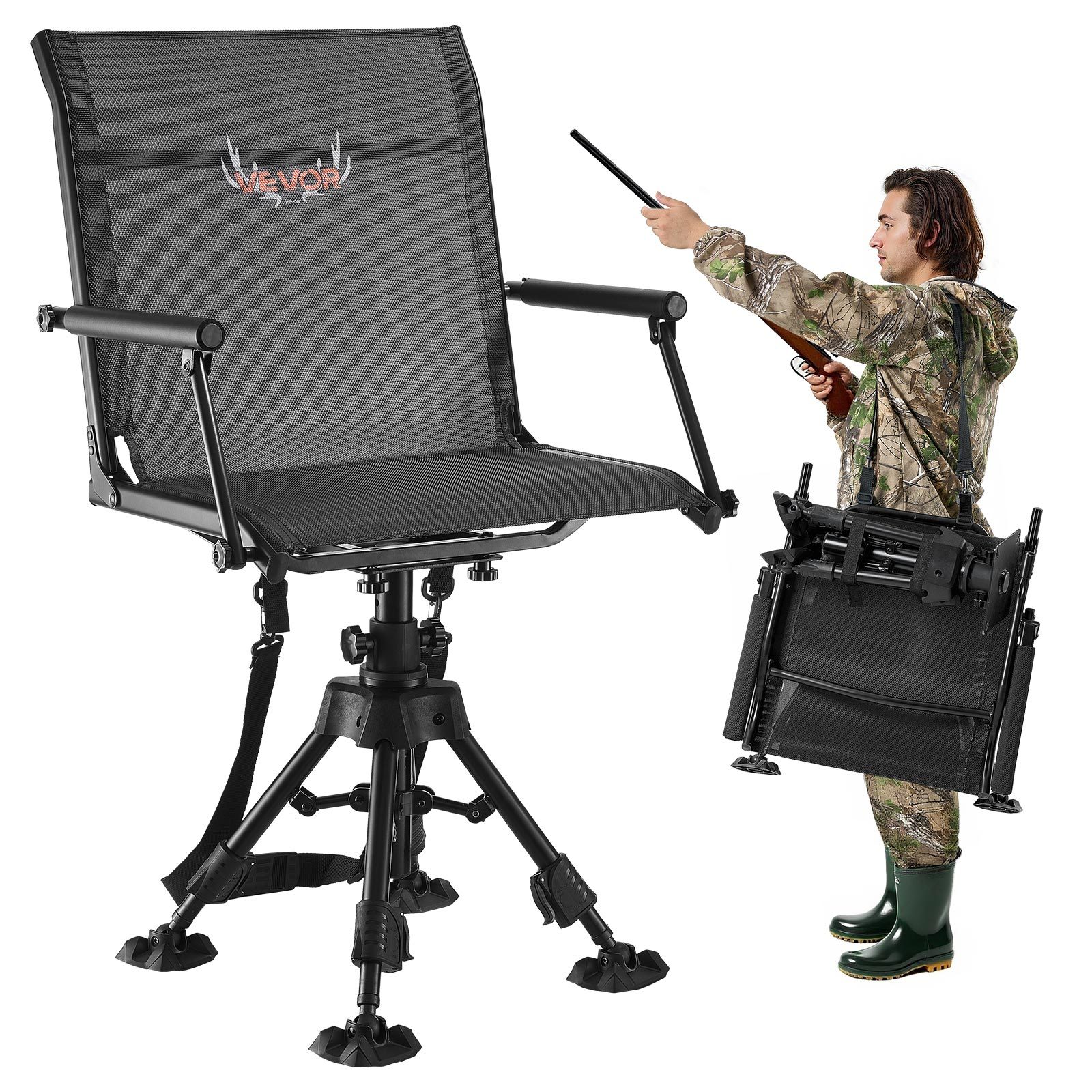 Vevor Hunting Chair Silent Folding Blind Chair Adjustable Legs Armrests