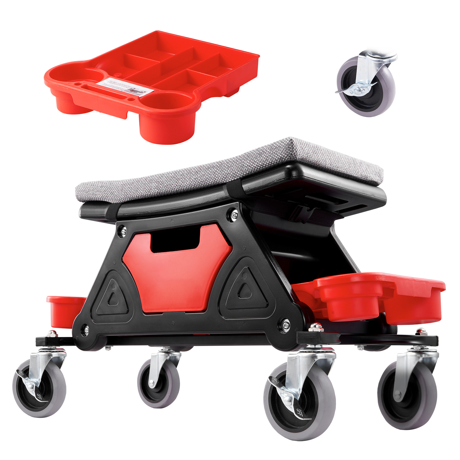 Image of Vevor Mechanics Stool, 300 Lbs Capacity Rolling Mechanic Seat With 4" Wheels, With 3 Slide Out Tool Trays And Drawer, Heavy Duty Roller Creeper Seat For Home Garage Diy Automotive
