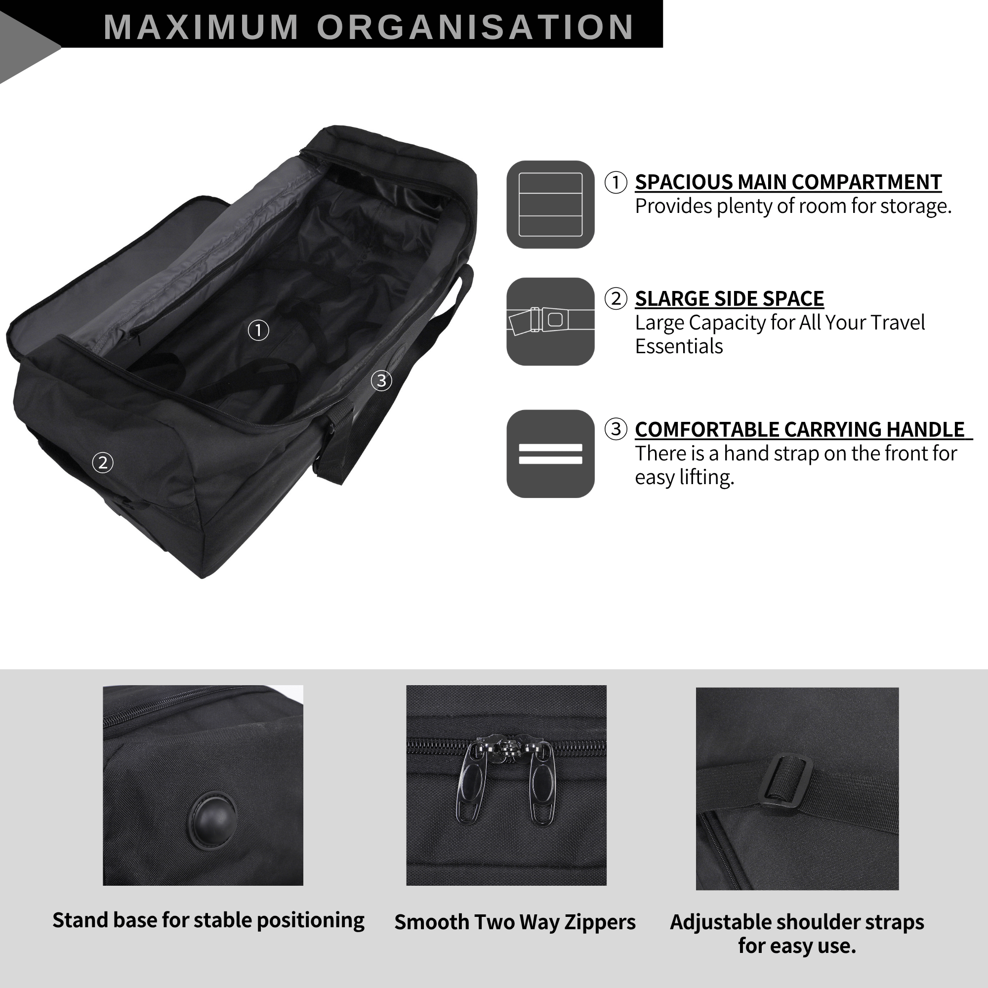 Large Rolling Travel Duffel Bag, Lightweight Soft-Sided Holdall with Wheels