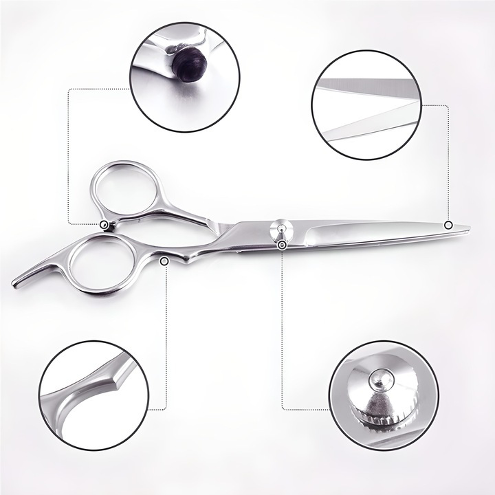 XXL Profesionalni Set za Frizerstvo - 7-Dijelni Set s Makazama za Kosu i Bradu, Nehrđajućim Čeličnim Škarama, Češljem od Ugljičnog Čelika, Kutijom od Kromiranog Čelika