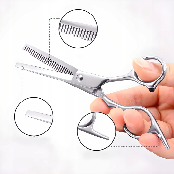 XXL Profesionalni Set za Frizerstvo - 7-Dijelni Set s Makazama za Kosu i Bradu, Nehrđajućim Čeličnim Škarama, Češljem od Ugljičnog Čelika, Kutijom od Kromiranog Čelika