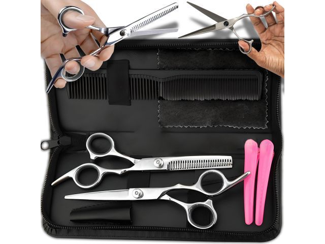 XXL Profesionalni Set za Frizerstvo - 7-Dijelni Set s Makazama za Kosu i Bradu, Nehrđajućim Čeličnim Škarama, Češljem od Ugljičnog Čelika, Kutijom od Kromiranog Čelika